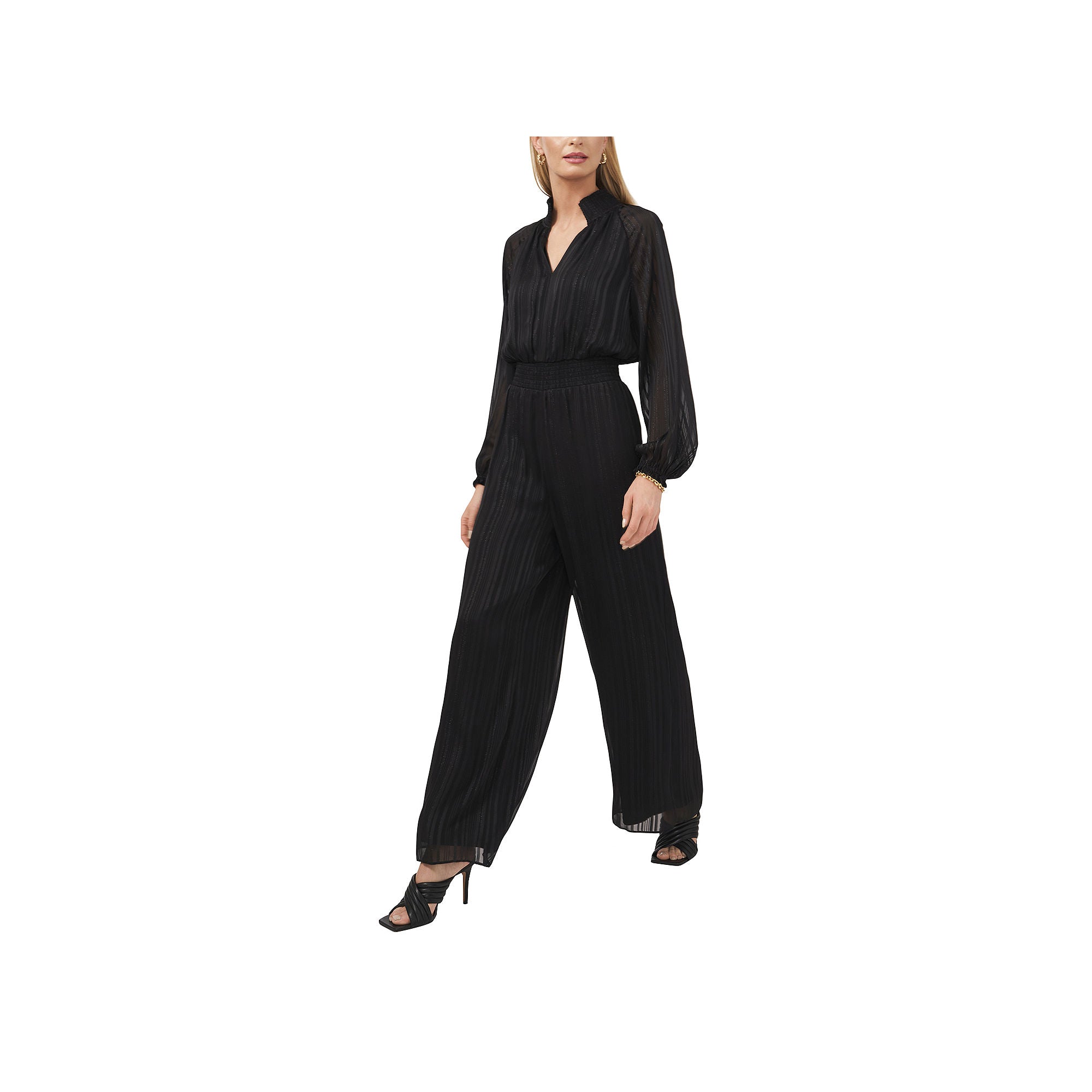 Msk Satin Long Sleeve Jumpsuit - BLACK SMALL