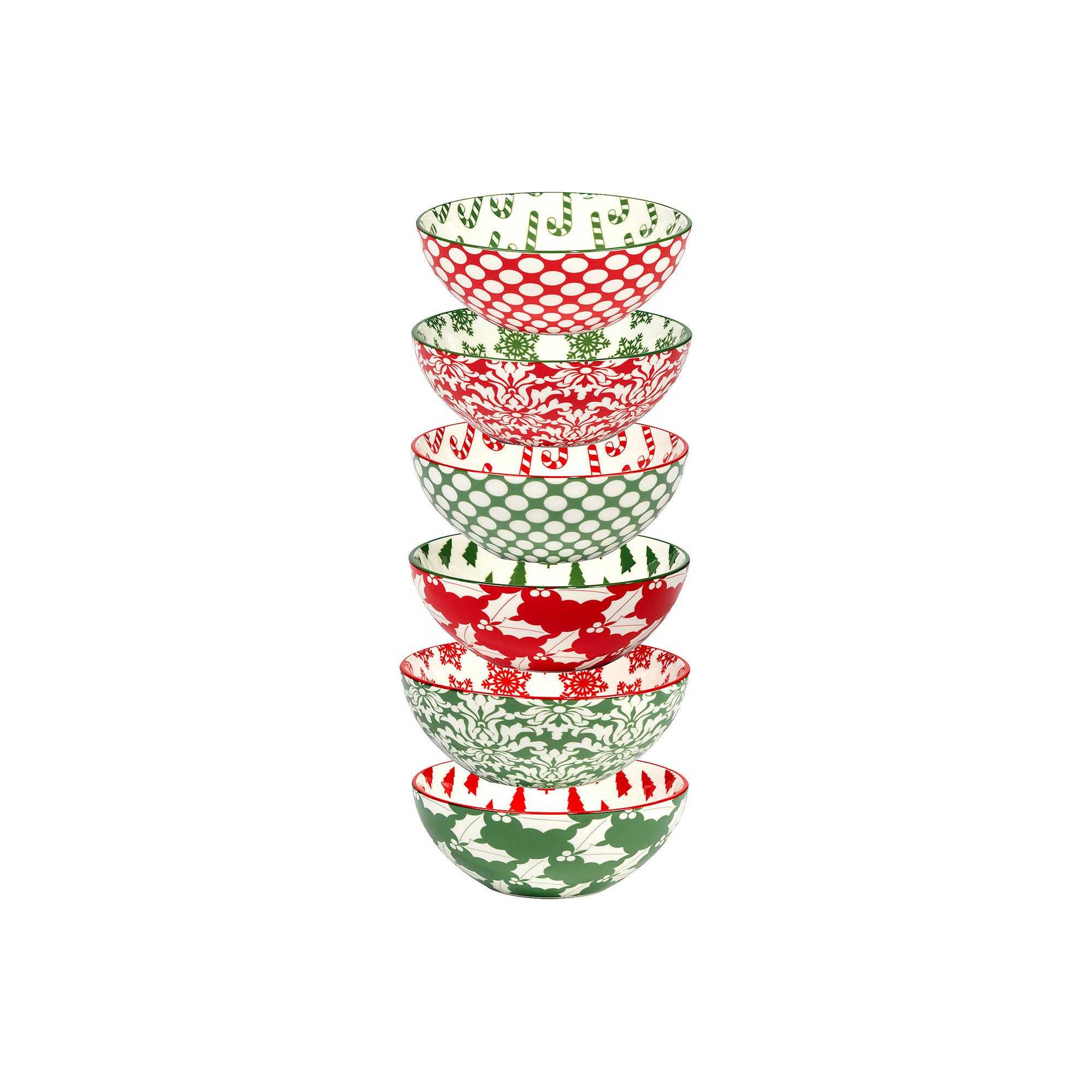 Certified International Winter Medley 6-Pc. Porcelain Ice Cream Bowl 13527SET6 - RED ONE SIZE