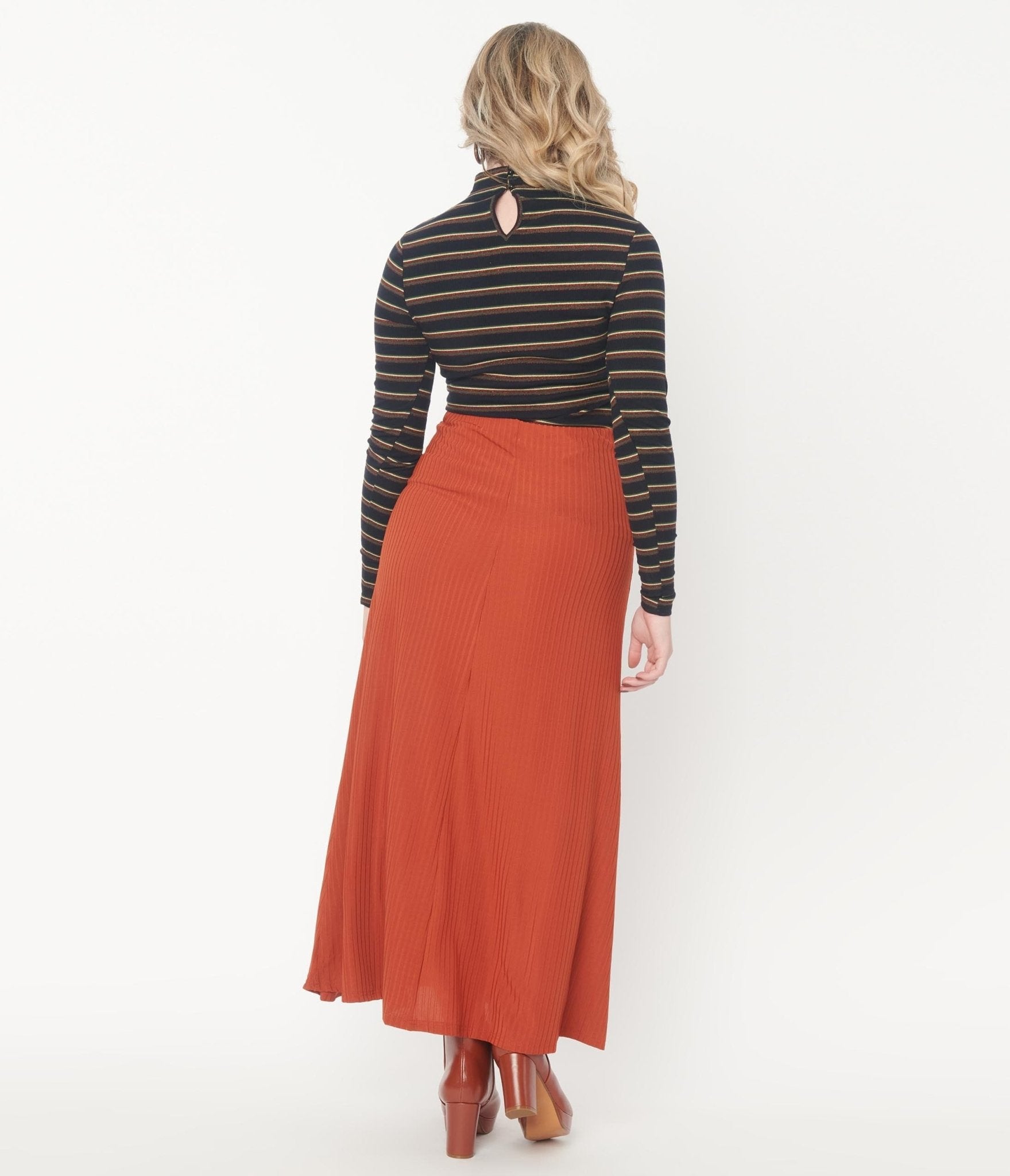 Rust Rib Knit Maxi Skirt