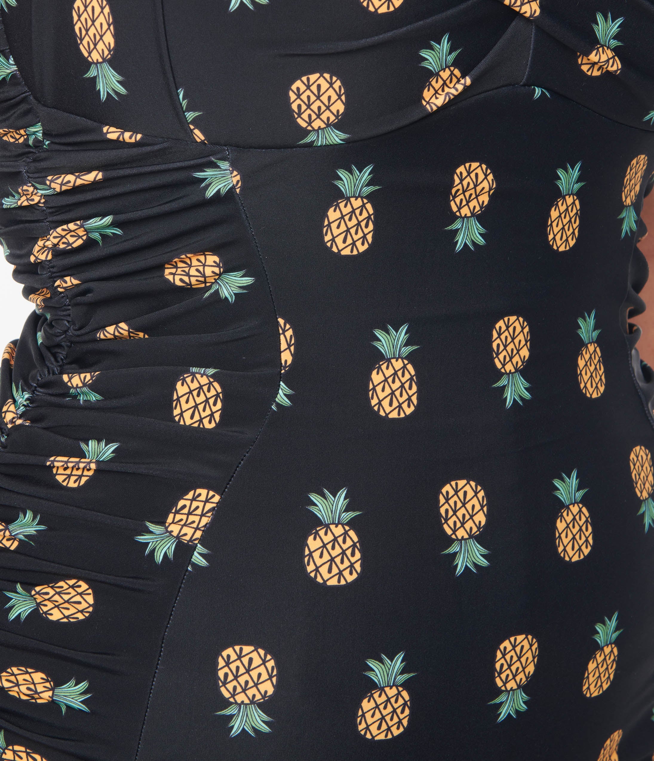 Unique Vintage Black & Pineapple Print Corinne Sheath Swimsuit