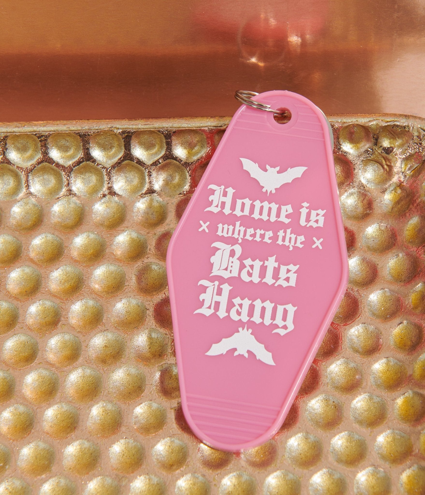 Pink Home Is Where The Bats Hang Motel Keychain