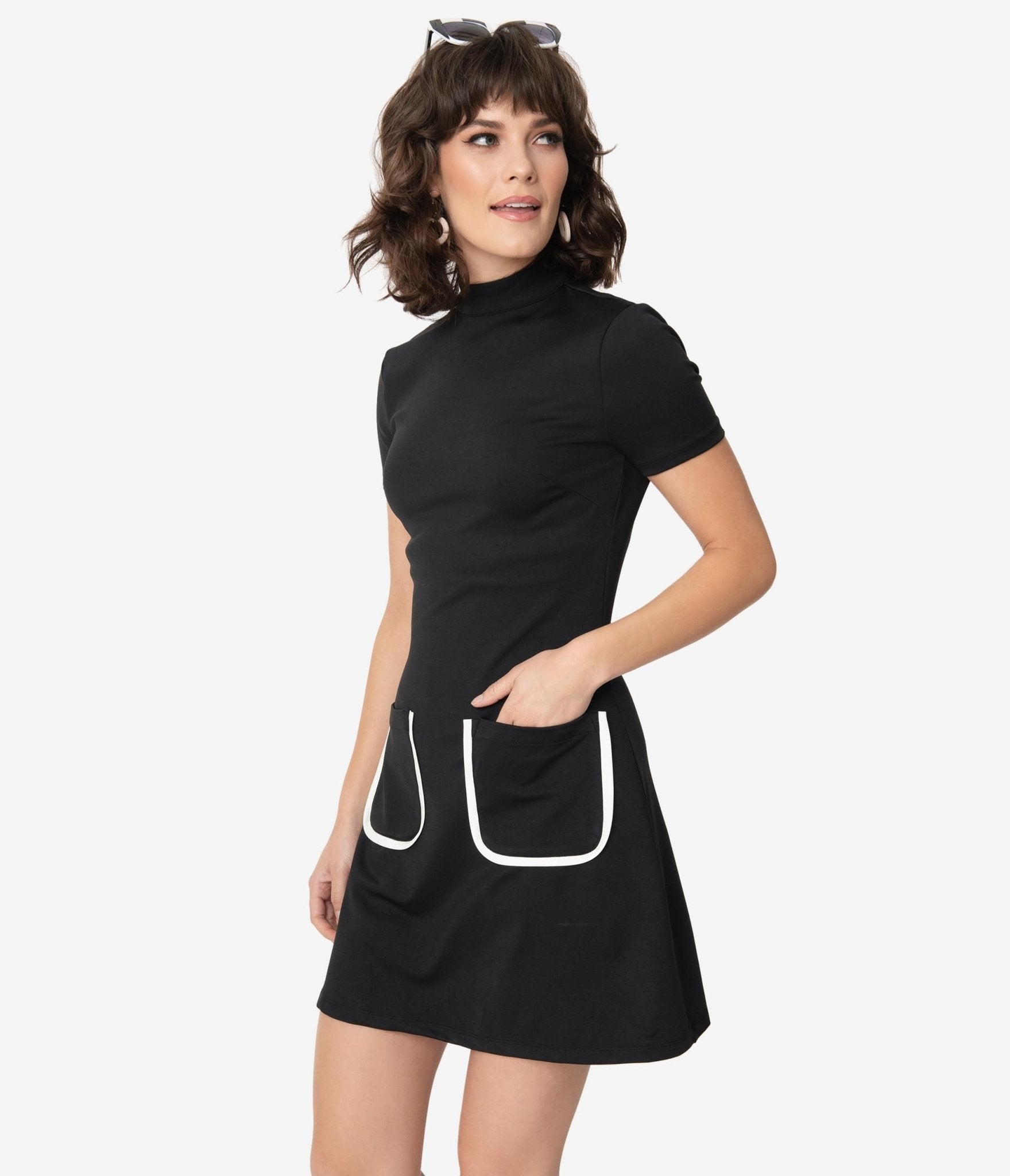 Smak Parlour Black Mock Turtleneck Wave Maker Mini Dress