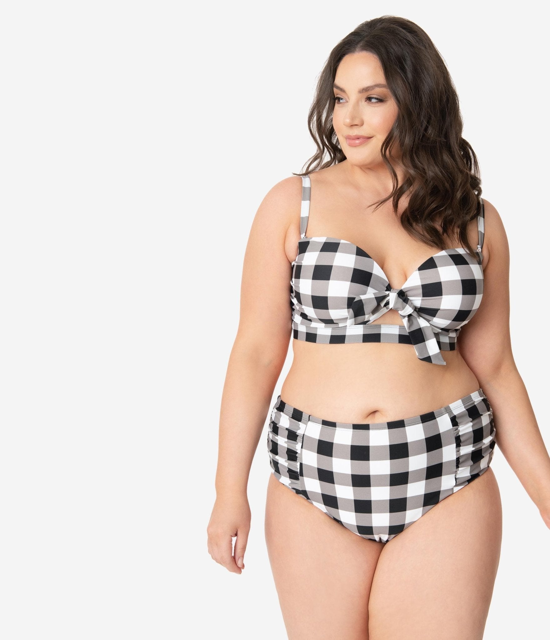 Plus Size Retro Style Black & White Gingham Swim Bottom