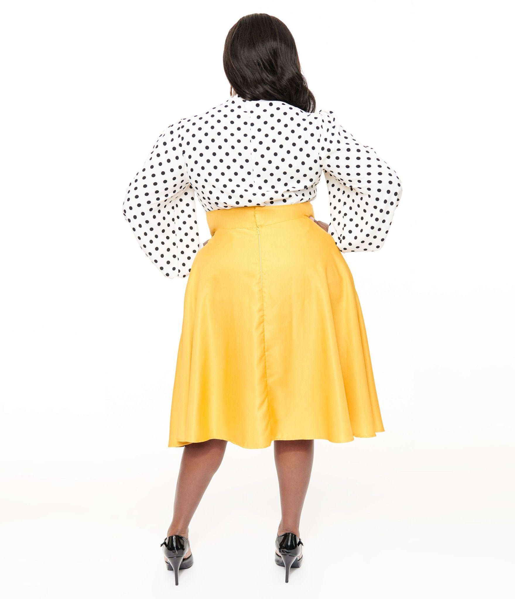 Unique Vintage Plus Size 1950s Yellow High Waist Vivien Swing Skirt