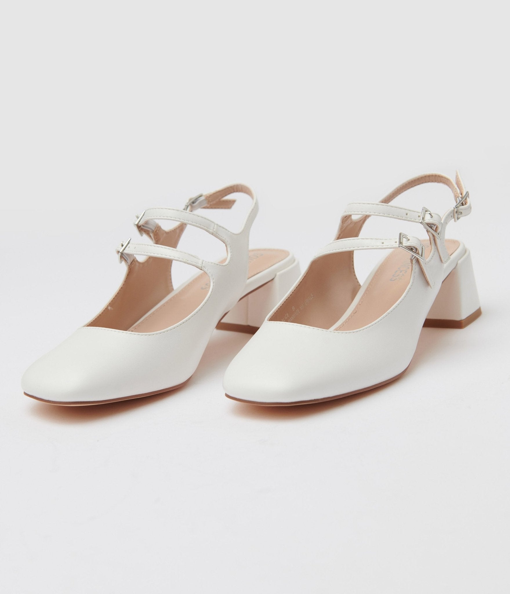 White Leatherette Double Strap Mary Jane Slingback Heels