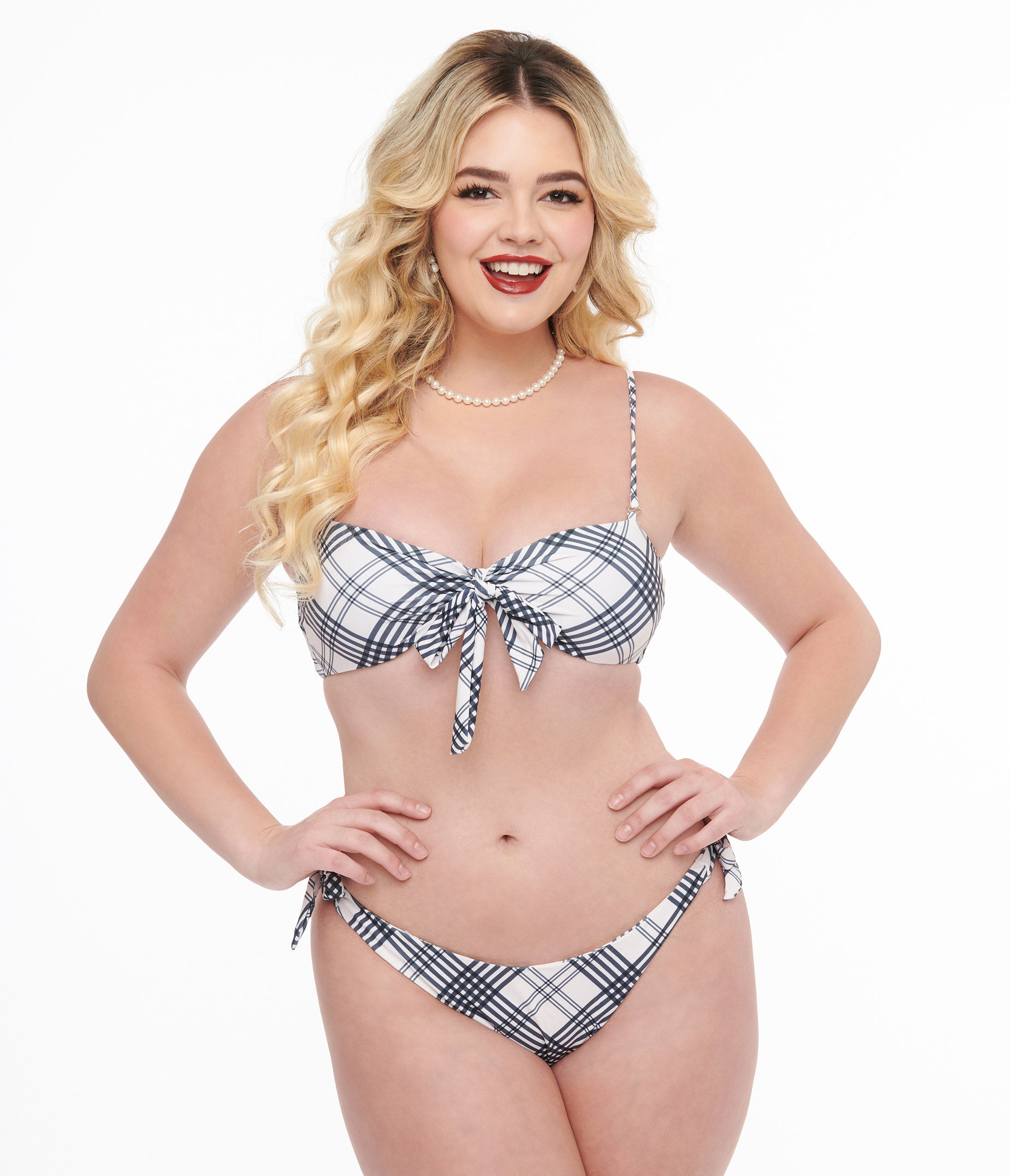 Black & White Plaid Two Piece Swim Set