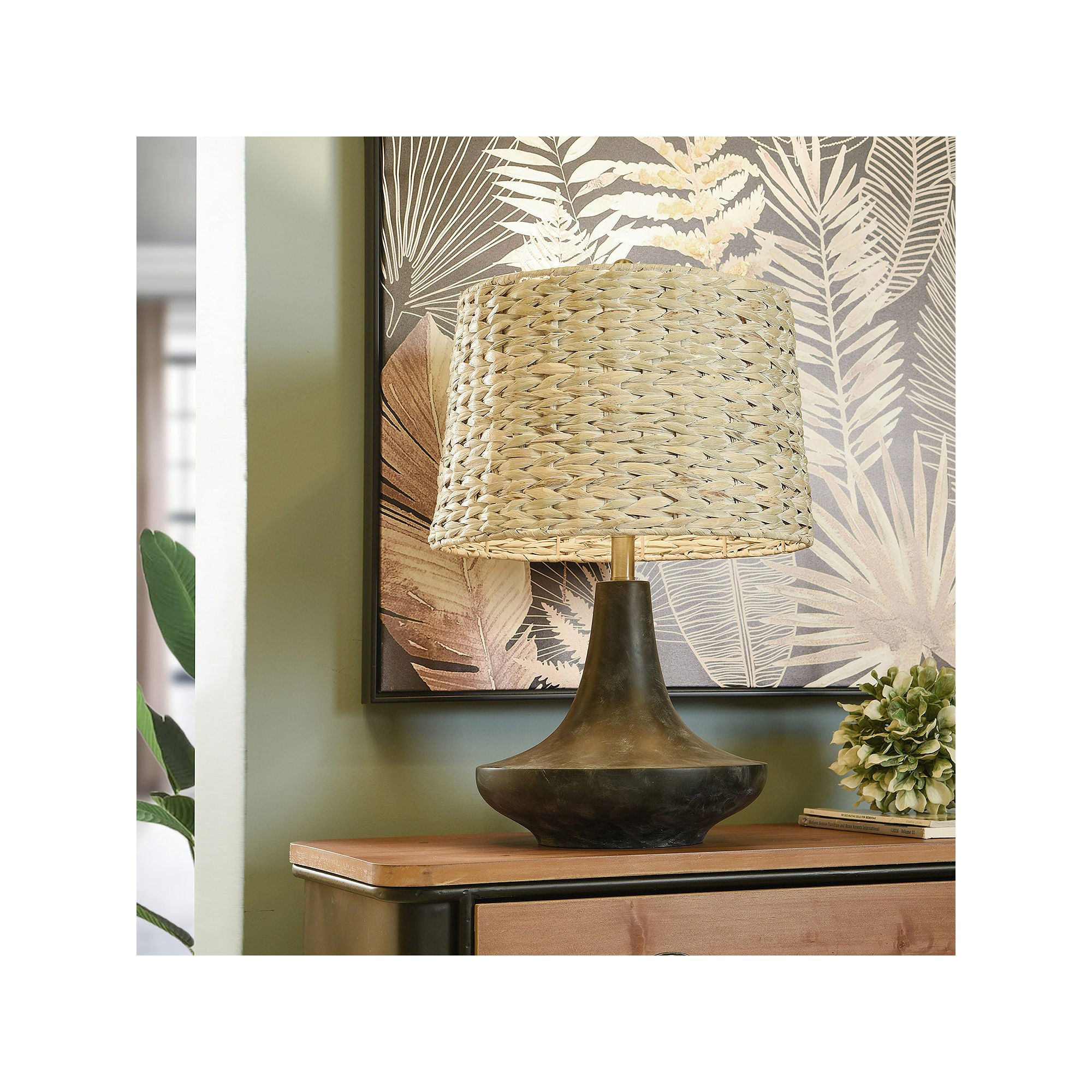 Collective Design By Stylecraft Black Base With Hyacinth Shade Table Lamp TL211530JCDS - BLACK STONEWASH ONE SIZE