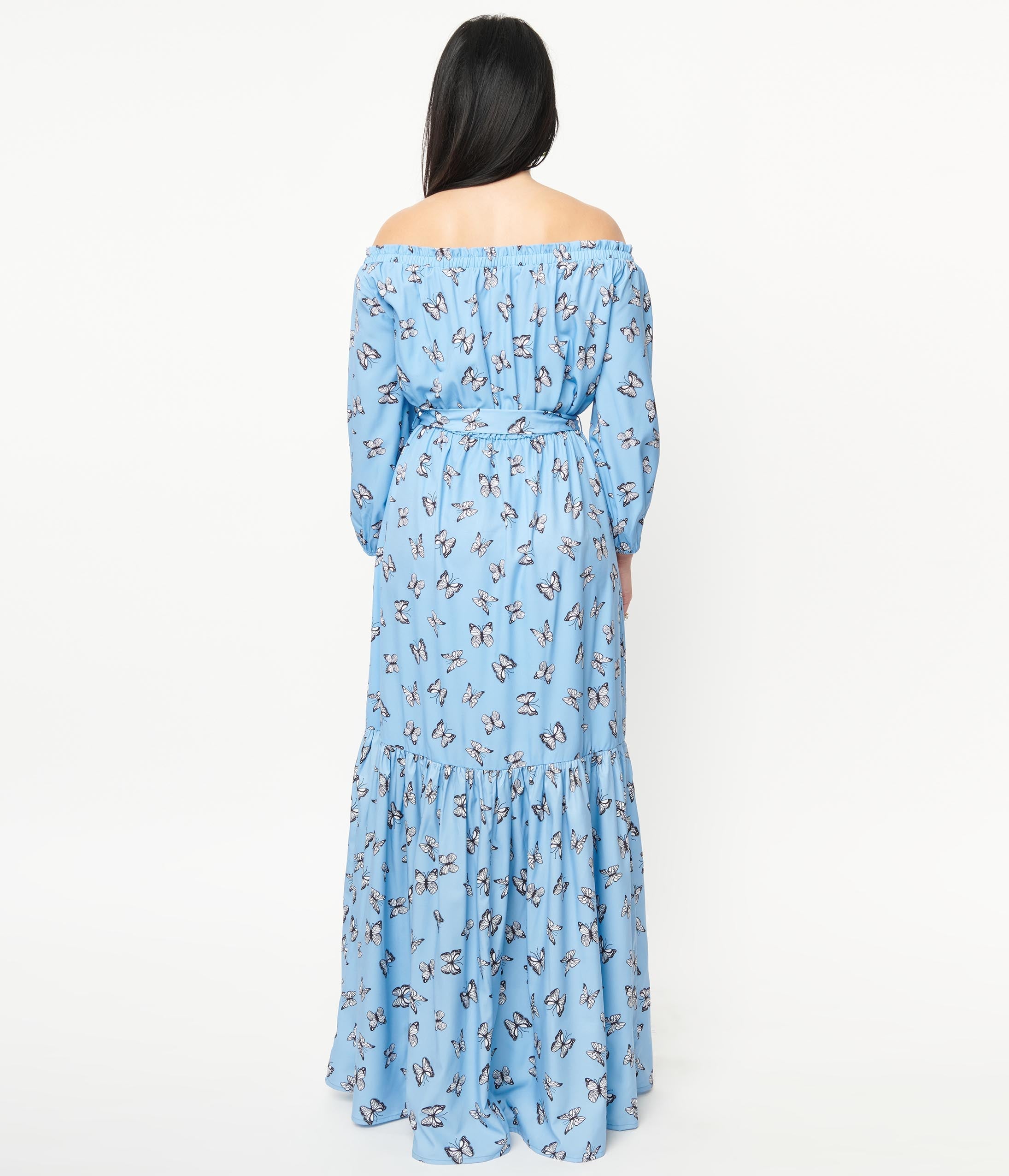 Unique Vintage 1970s Blue & Butterfly Sweet Escape Maxi Dress