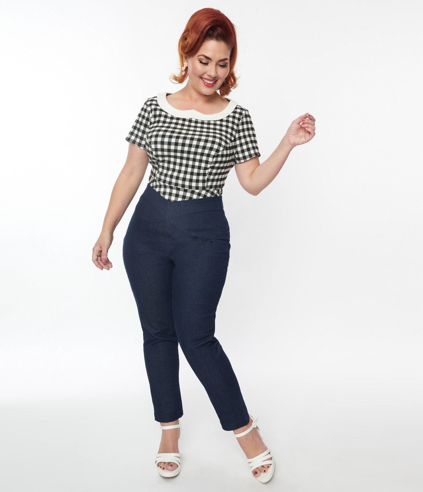 Unique Vintage Plus Size 1930s Dark Denim V-Waist Crop Pants