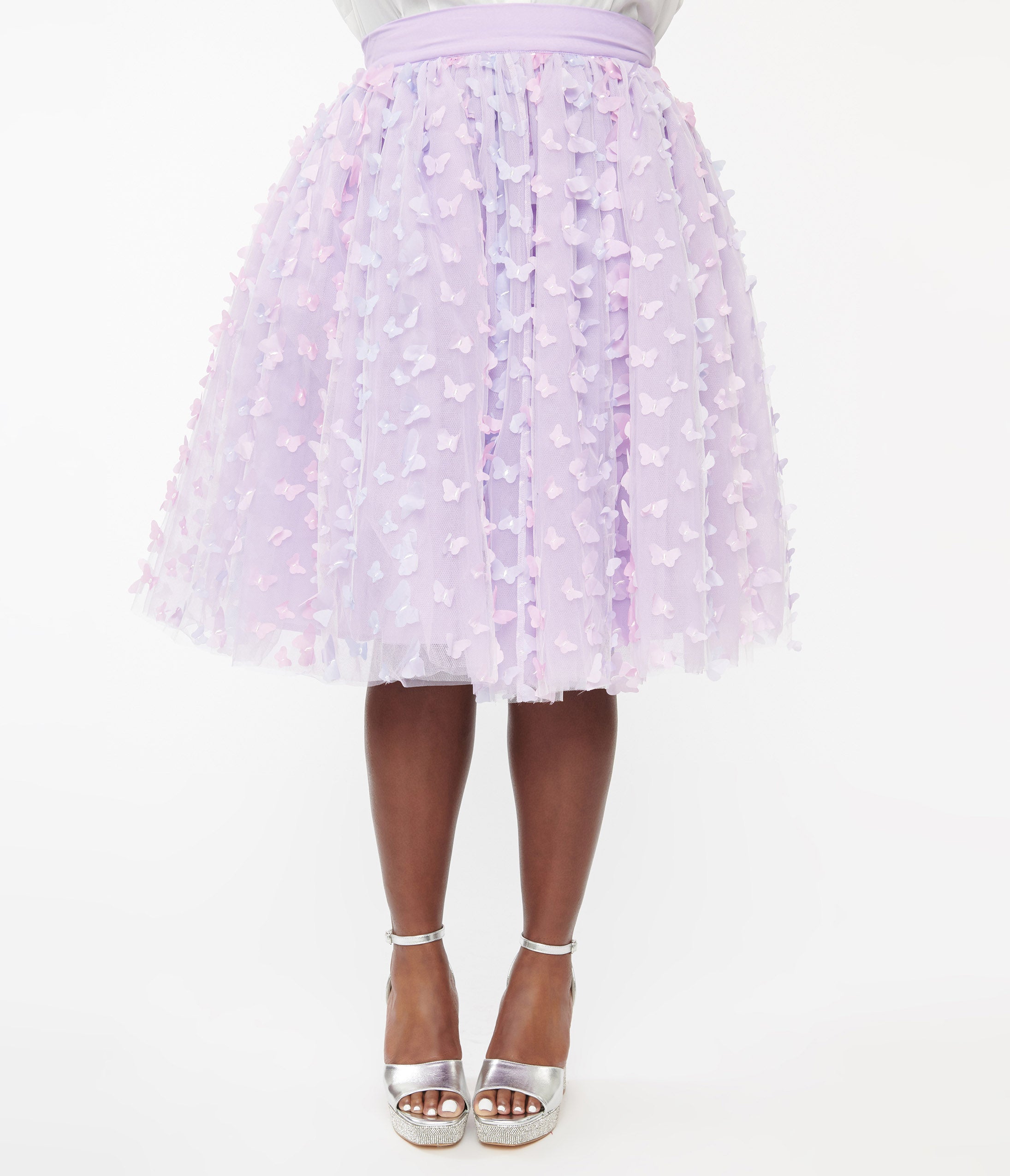 Unique Vintage Plus Size 1950s Lavender & Blue Butterfly Tulle Sweetie Pie Flare Skirt