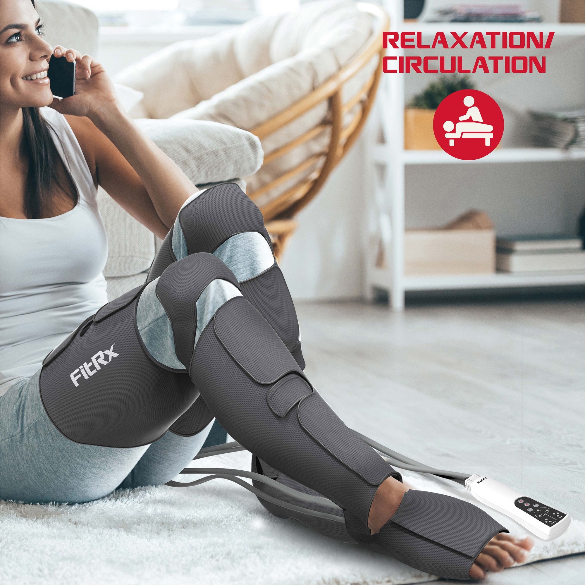 FitRx Recover Max Leg Compression Foot Massager with Multiple Massage, Intensity, and Heat Levels