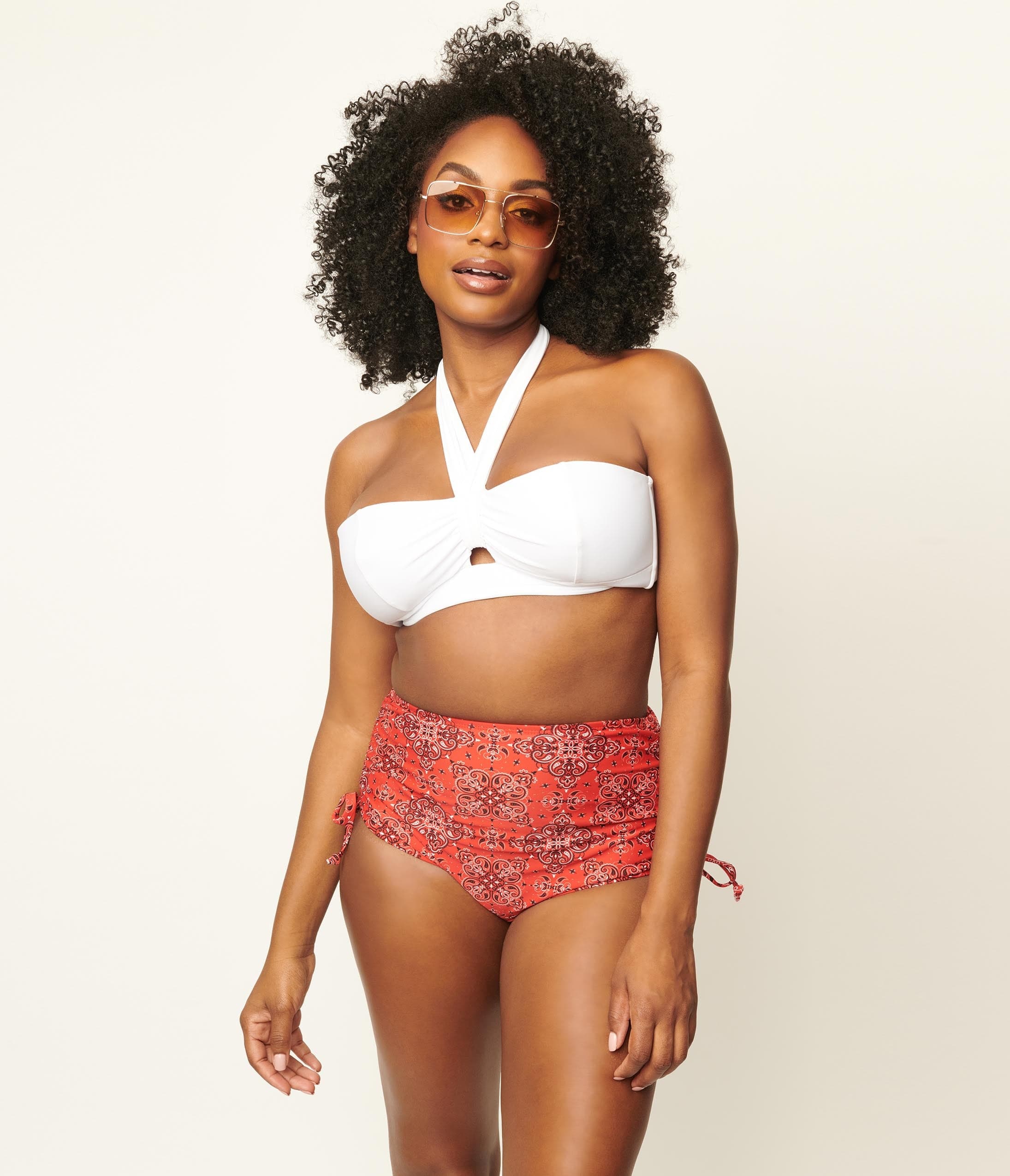 Unique Vintage Solid White Forever Glam Swim Top