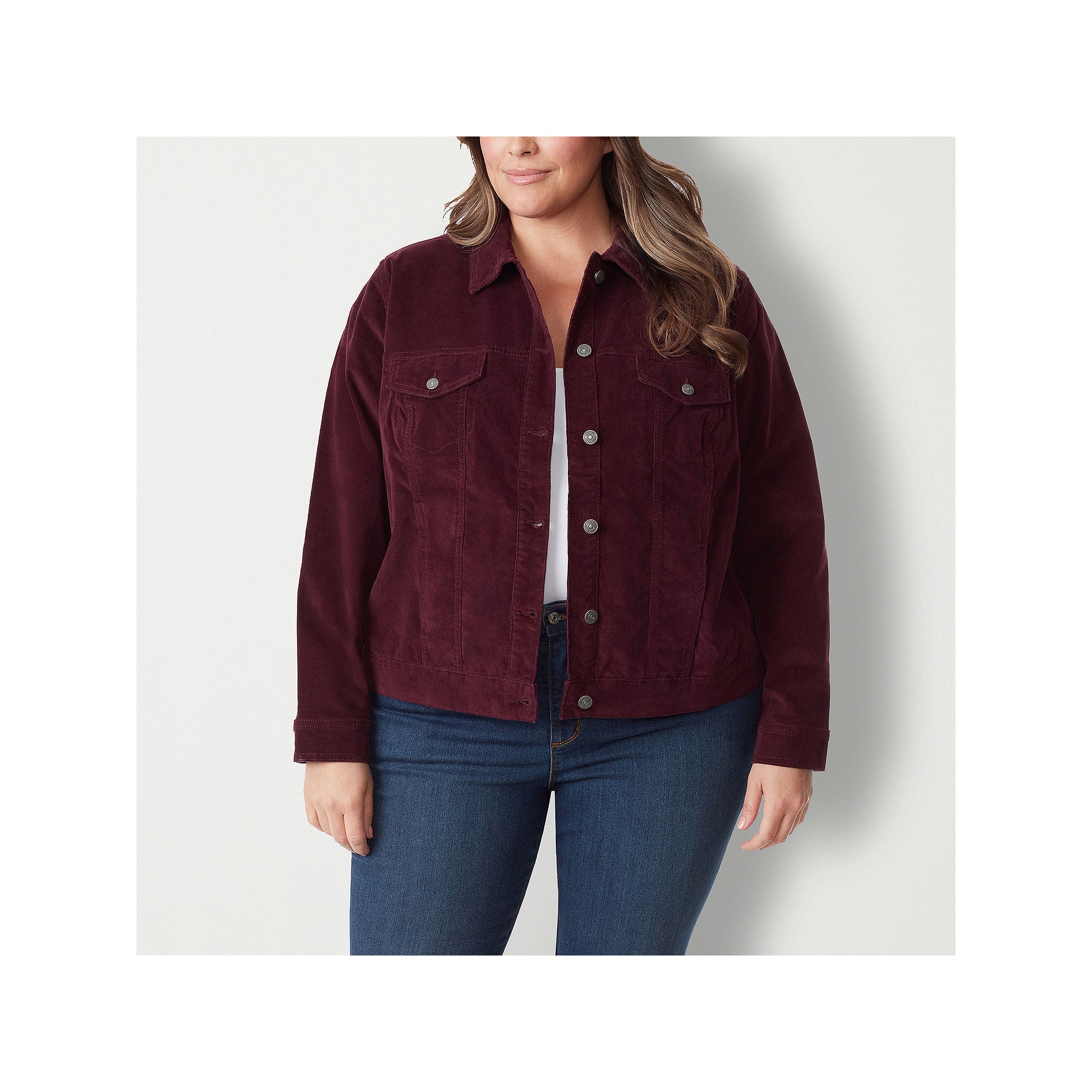 Gloria Vanderbilt Ultra Lightweight Denim Jacket-Plus - CRIMSON CRUSH 3X