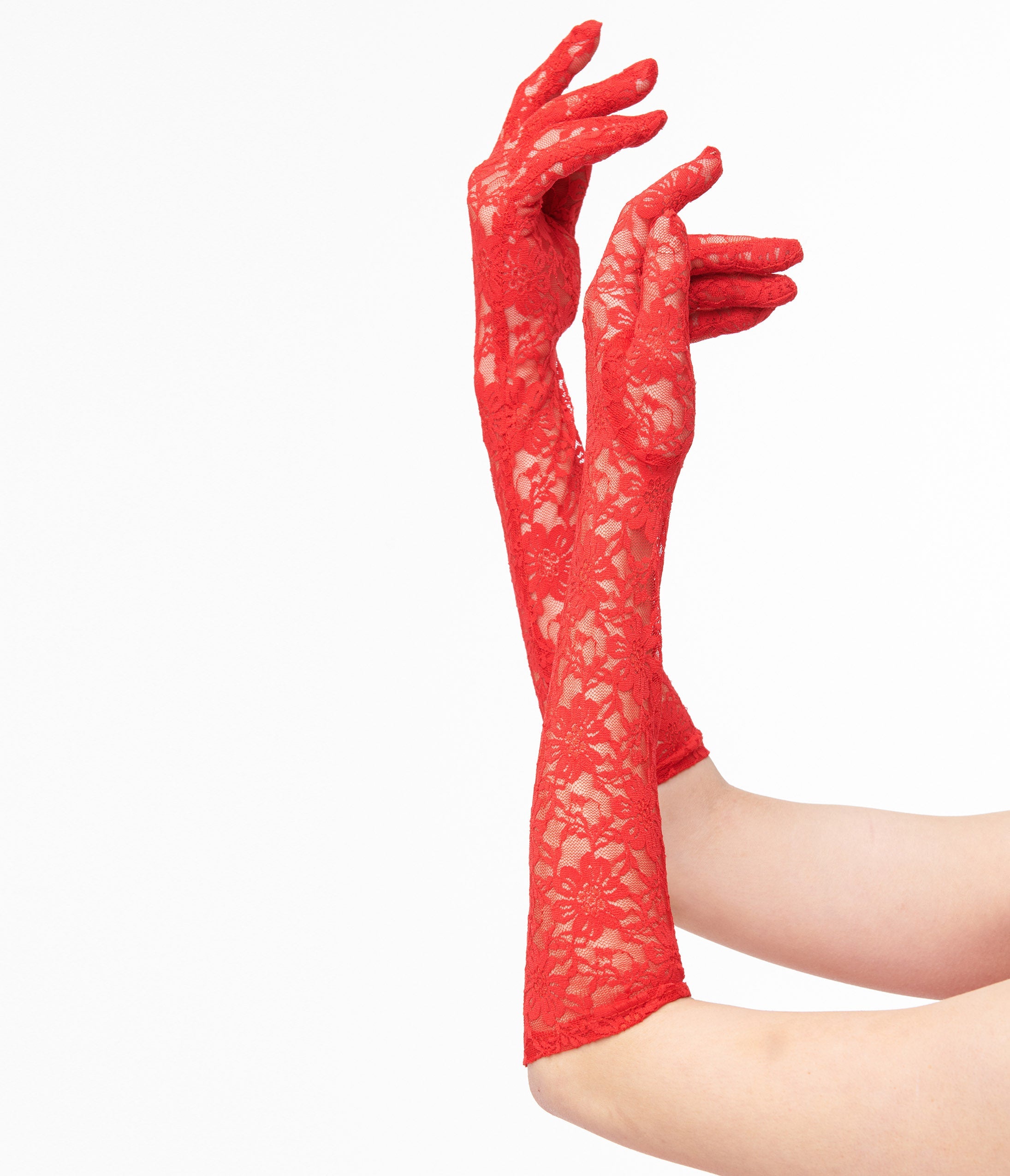 Red Lace Elbow Length Gloves