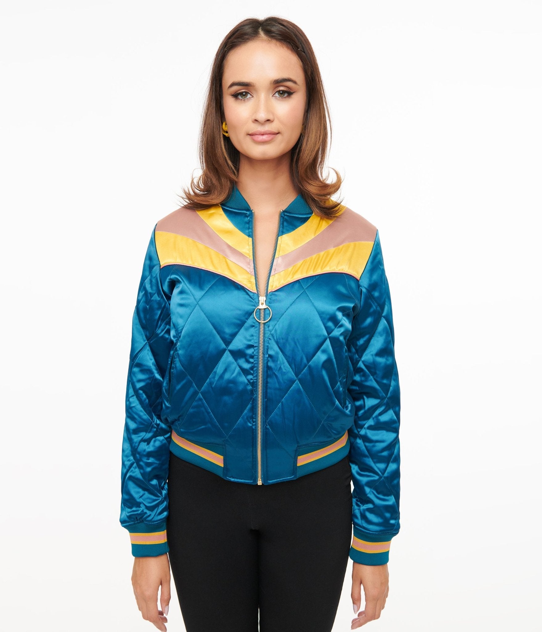 Classic Rock Couture 1970s Teal Peacock Rising Sun Chainstitch Bomber Jacket