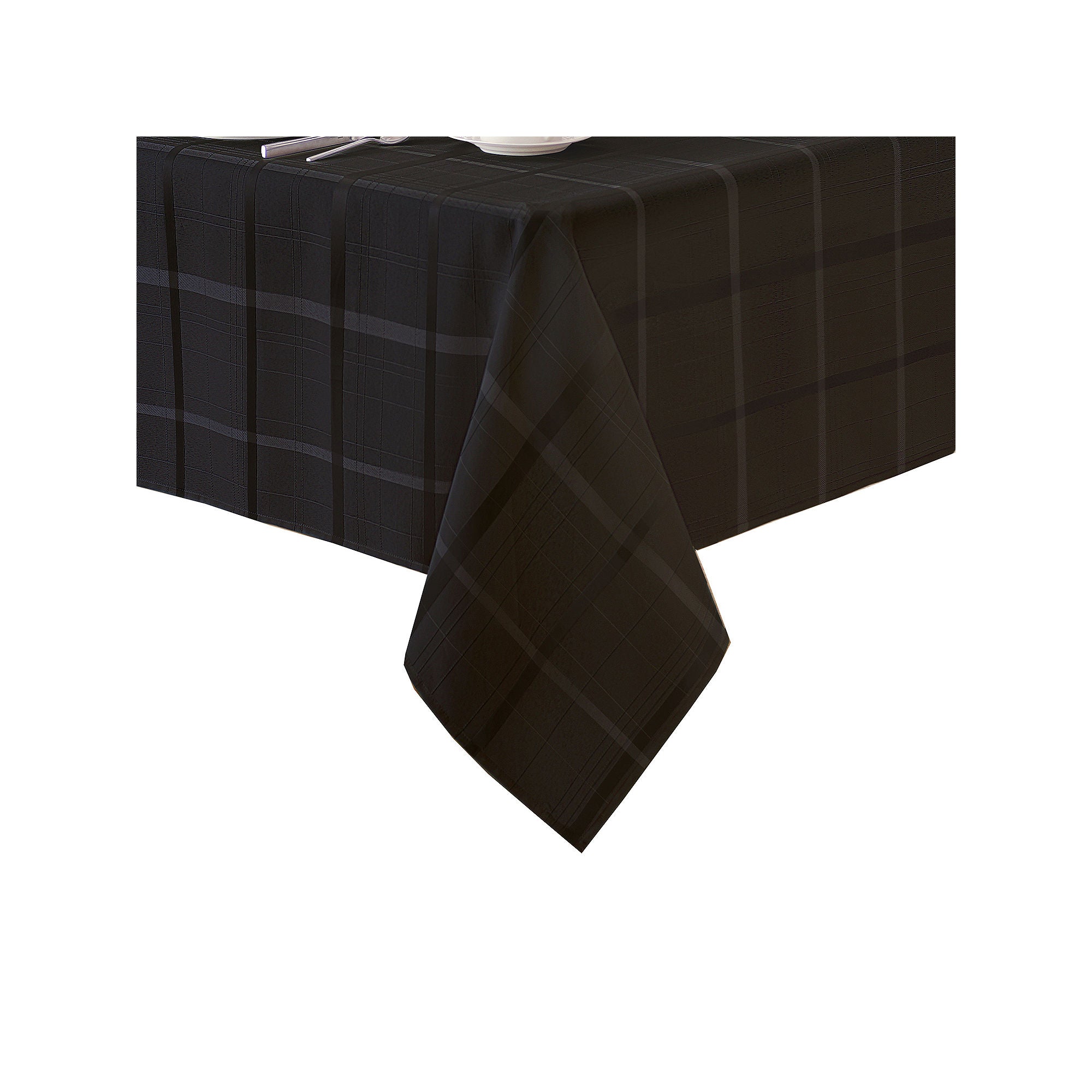 Elrene Home Fashions Elegance Plaid Jacquard Tablecloth - BLACK ONE SIZE