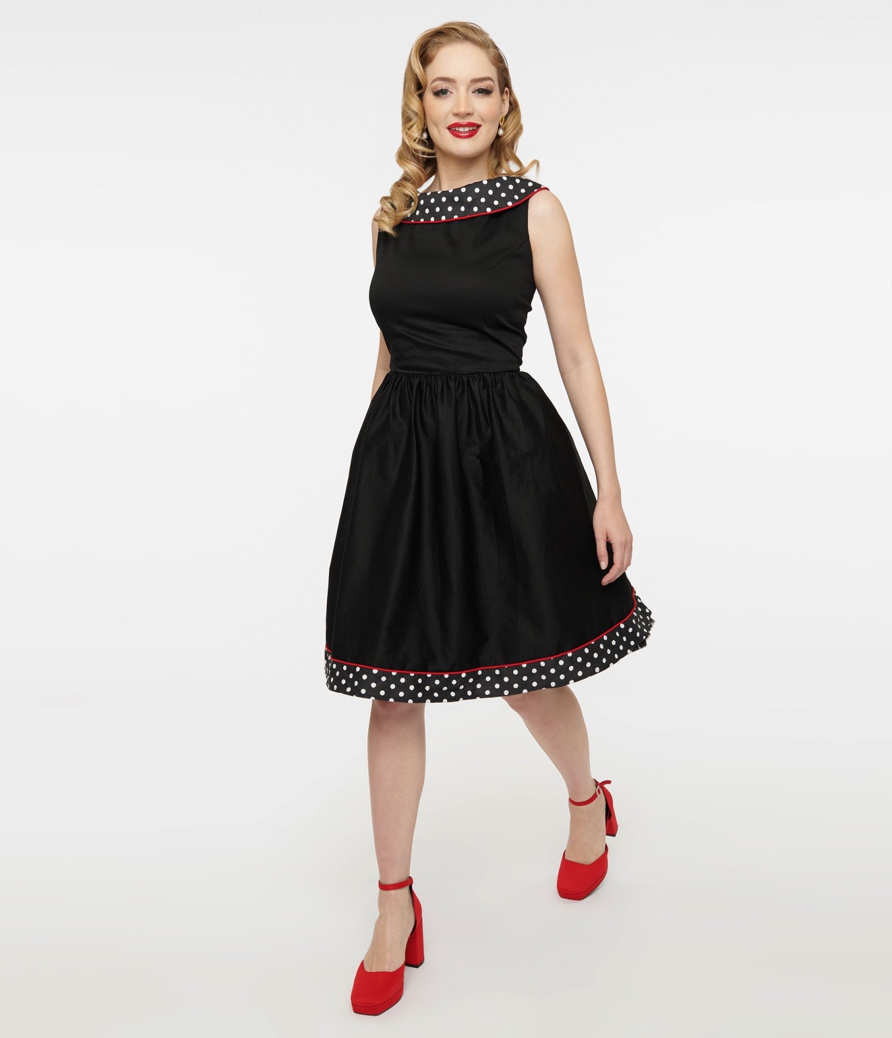 Dolly & Dotty 1950s Black & White Polka Dot Cindy Swing Dress