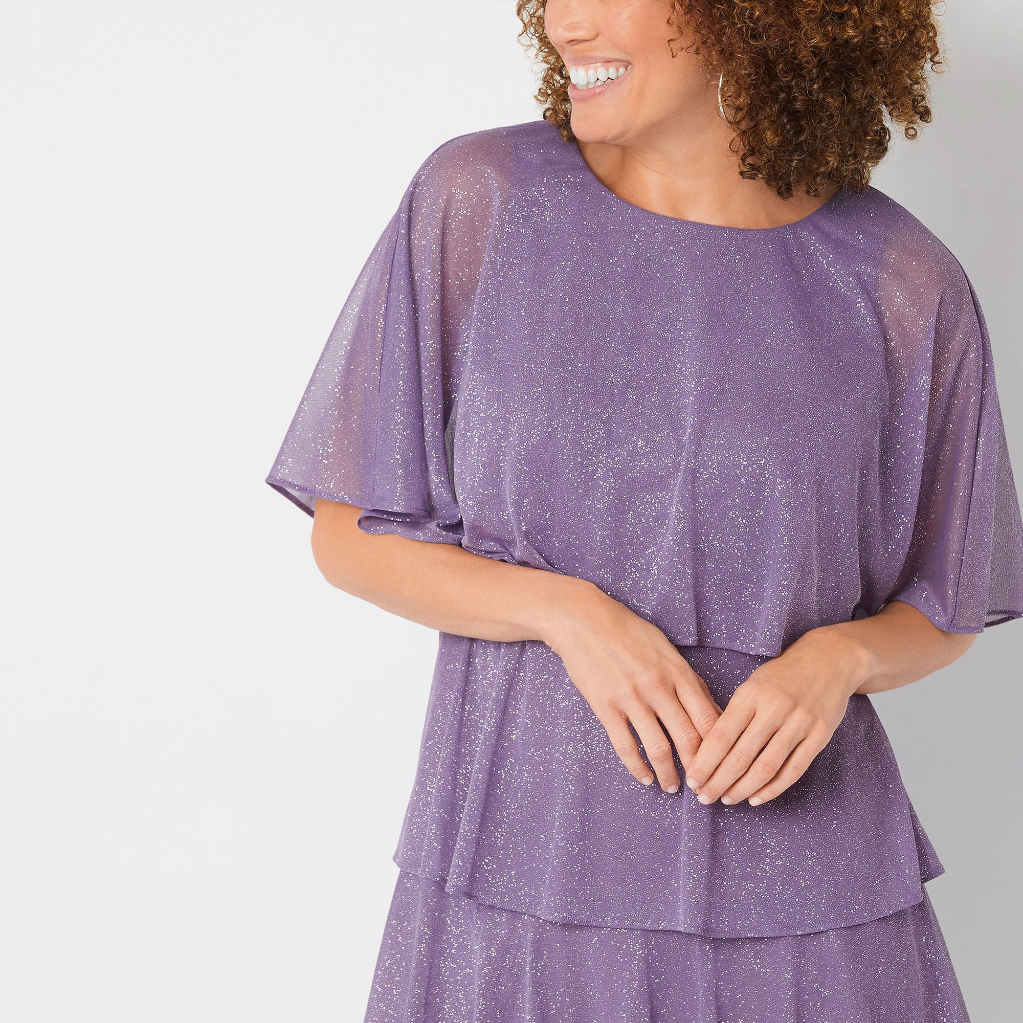 Danny & Nicole Glitter Short Sleeve Shift Dress - AMETHYST 12