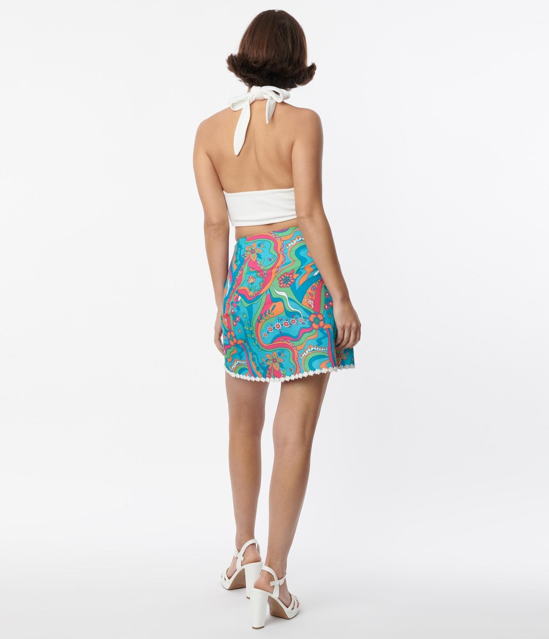 Smak Parlour Blue Daisy River Psychedelic Scallop Hem Mini Skirt