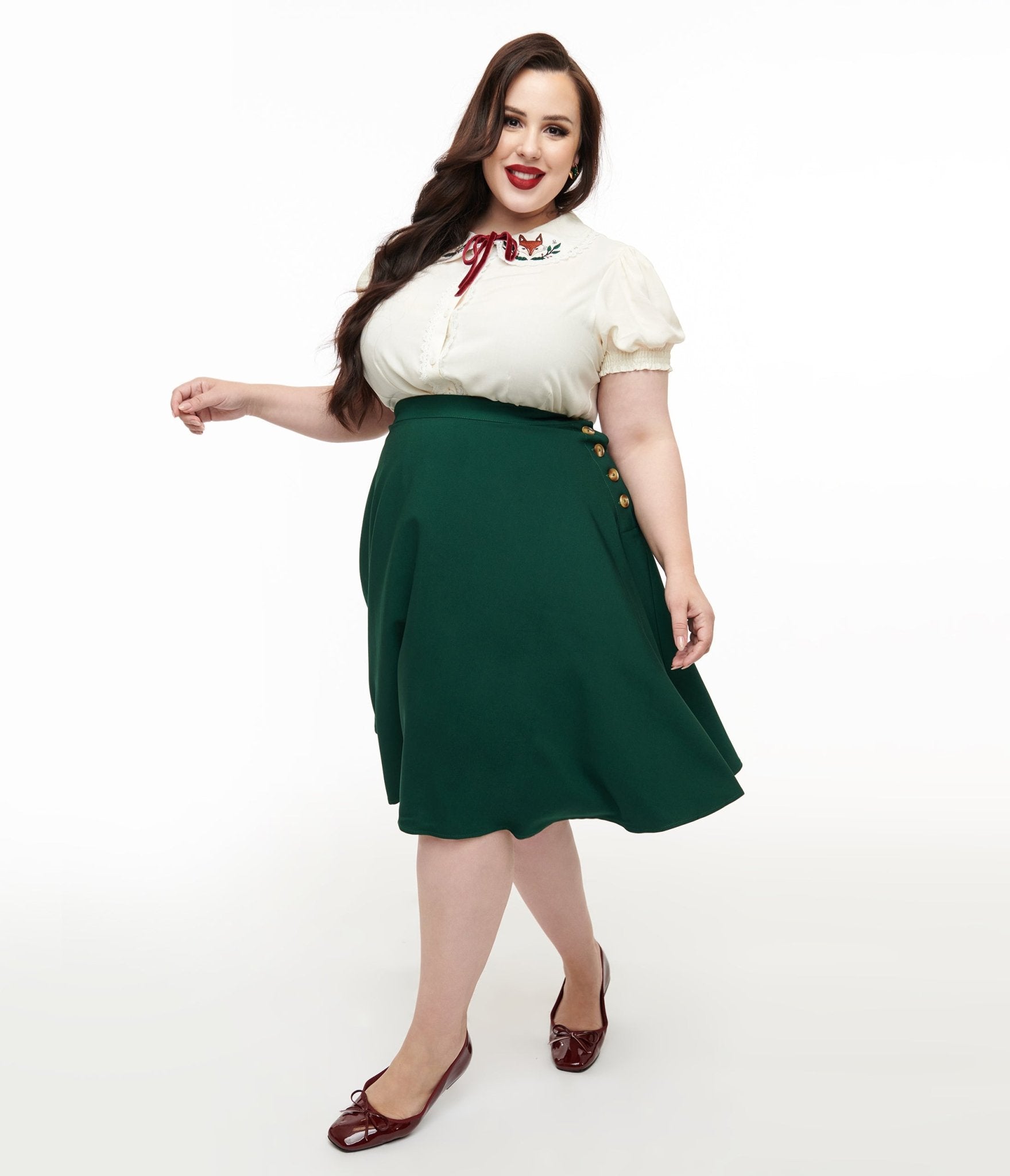 Hell Bunny Plus Size 1950s Green Ravenwood Swing Skirt