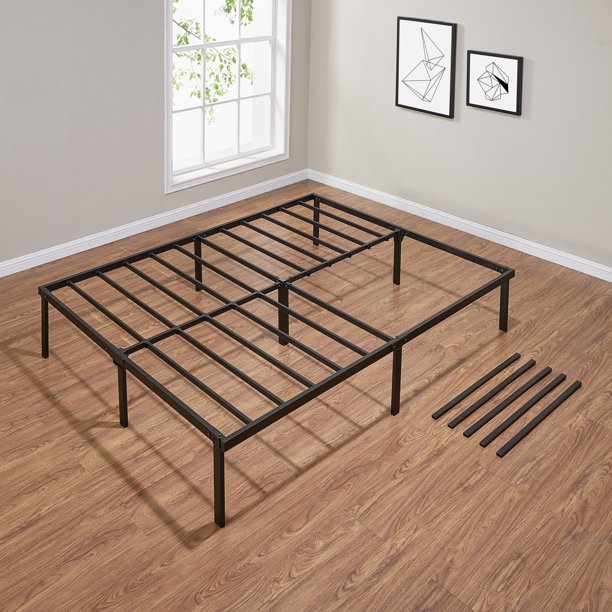 Mainstays MS18-D1-1022-07 14 Heavy Duty Slat Bed Frame, Black Steel, Queen