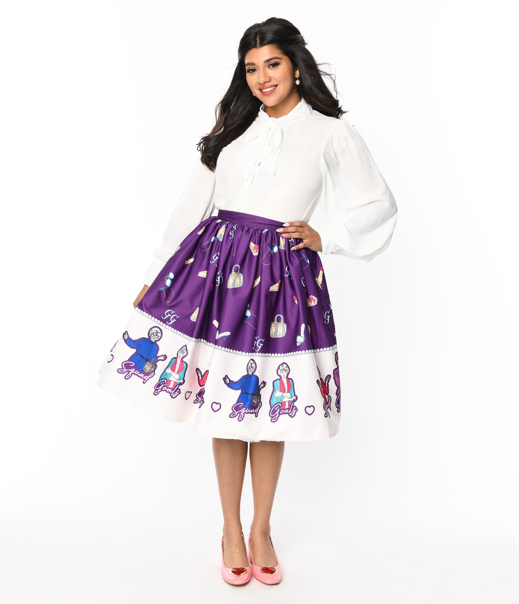 The Golden Girls x Unique Vintage Purple Character Border Gellar Swing Skirt