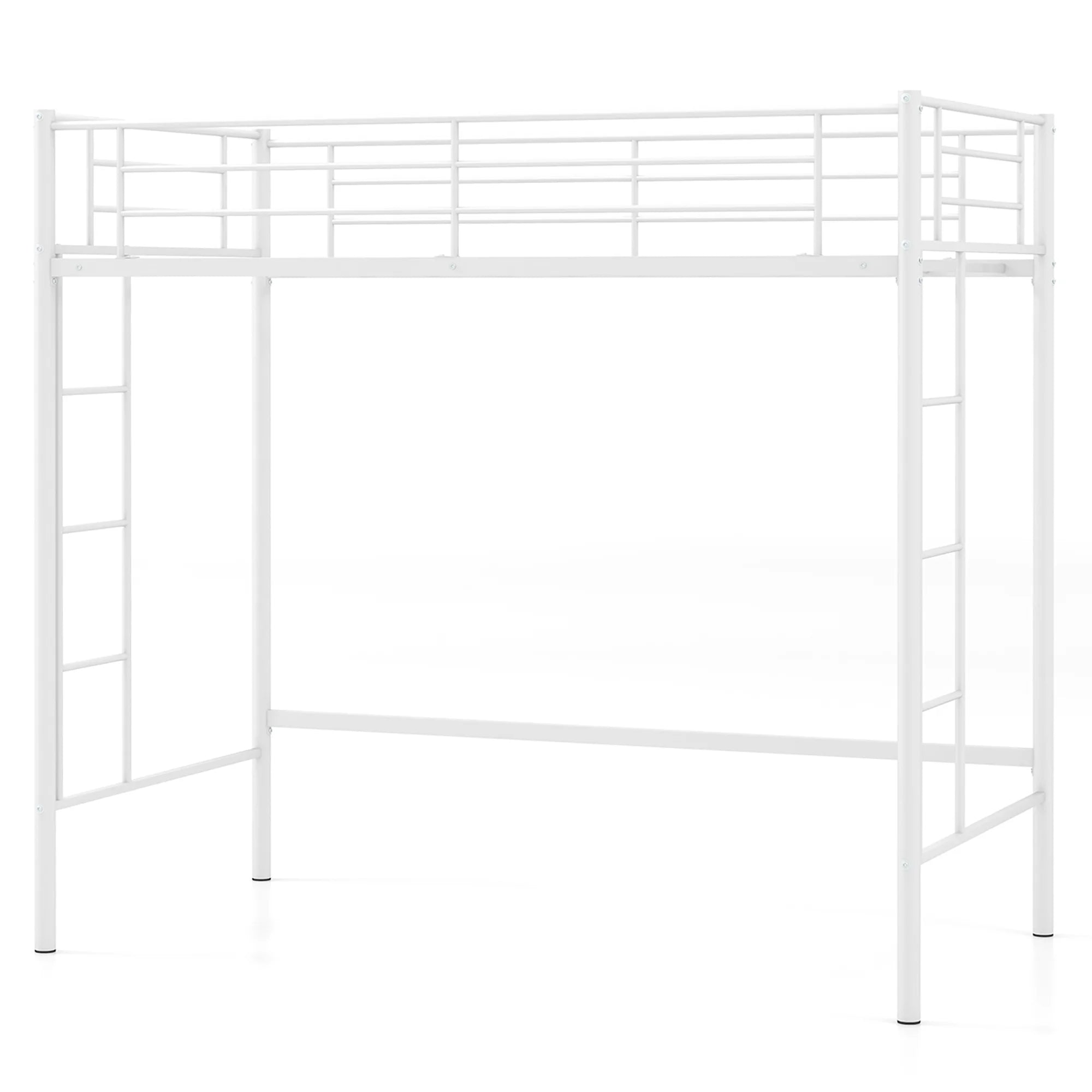 Gymax Twin Metal Loft Bed Frame w/ 2 Ladders Full-length Guardrail Space-Saving White