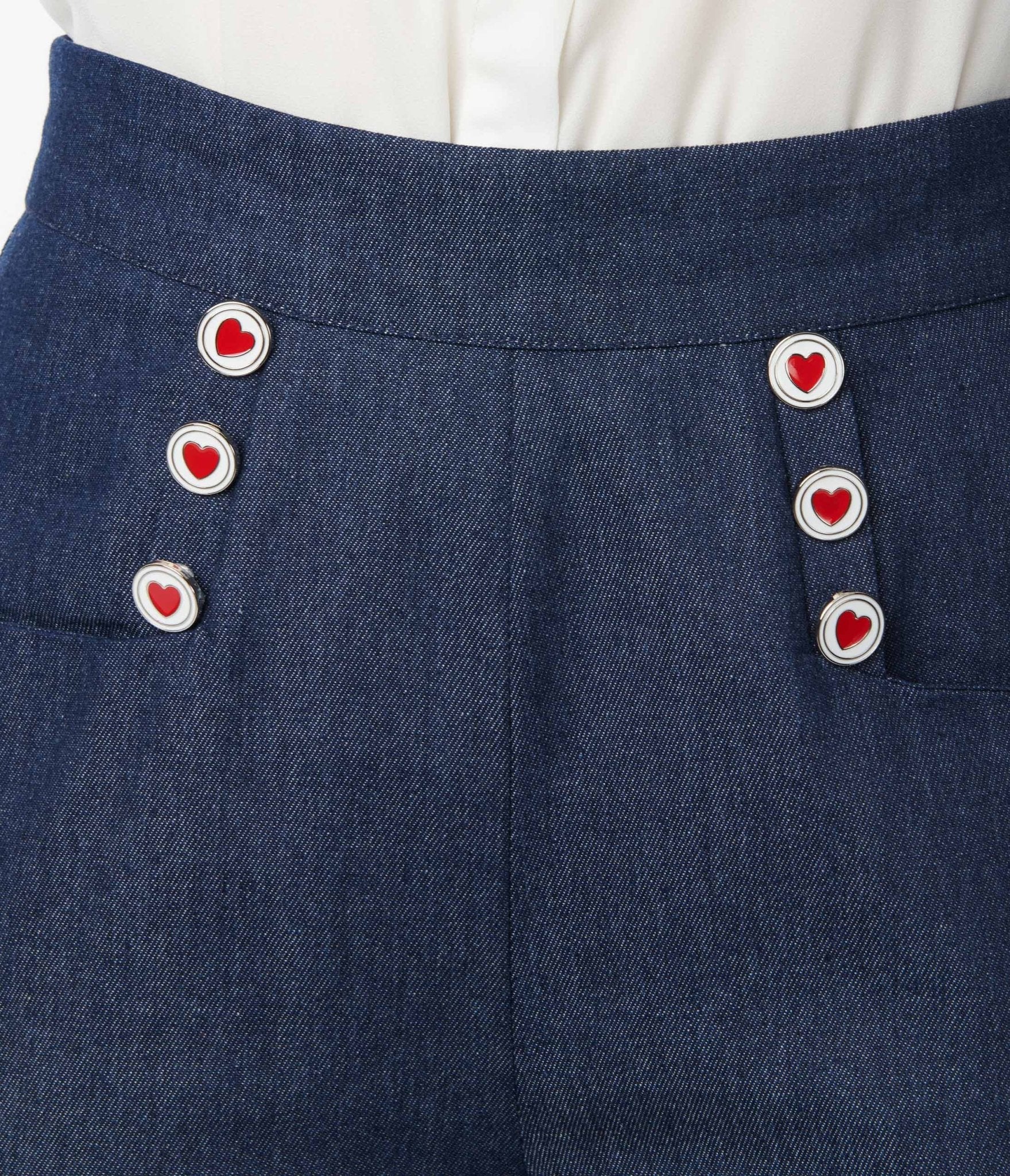 Unique Vintage 1940s Heart Buttoned Denim High Waist Ginger Jeans