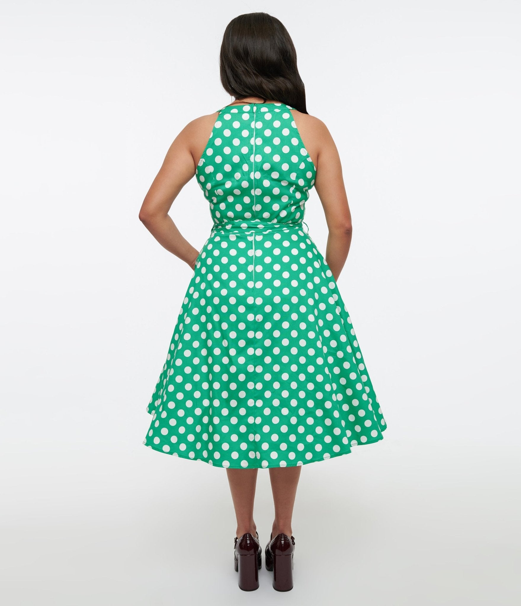 1950s Green & White Polka Dot Tie Swing Dress