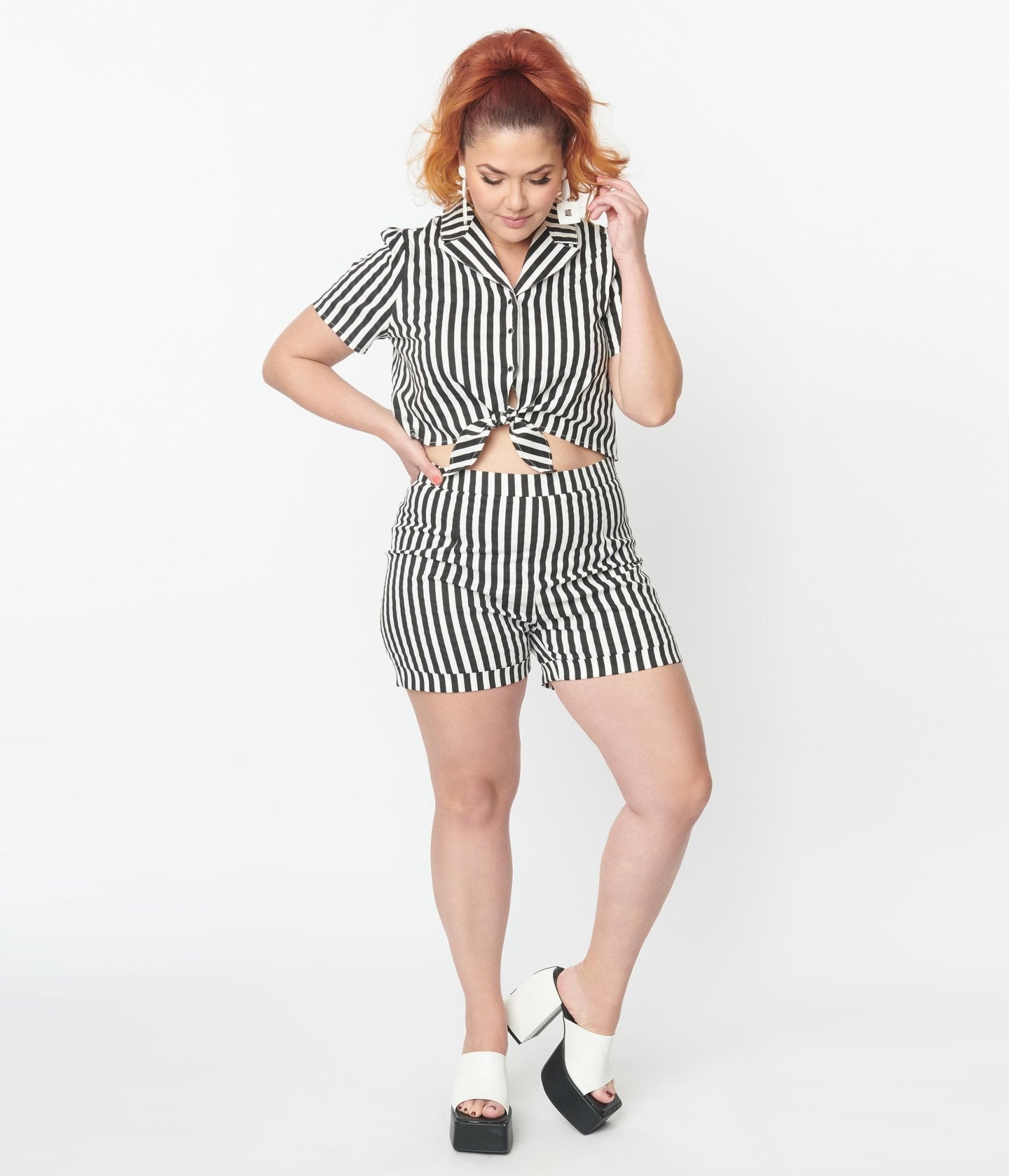 Plus Size Black & White Striped Connie Shorts