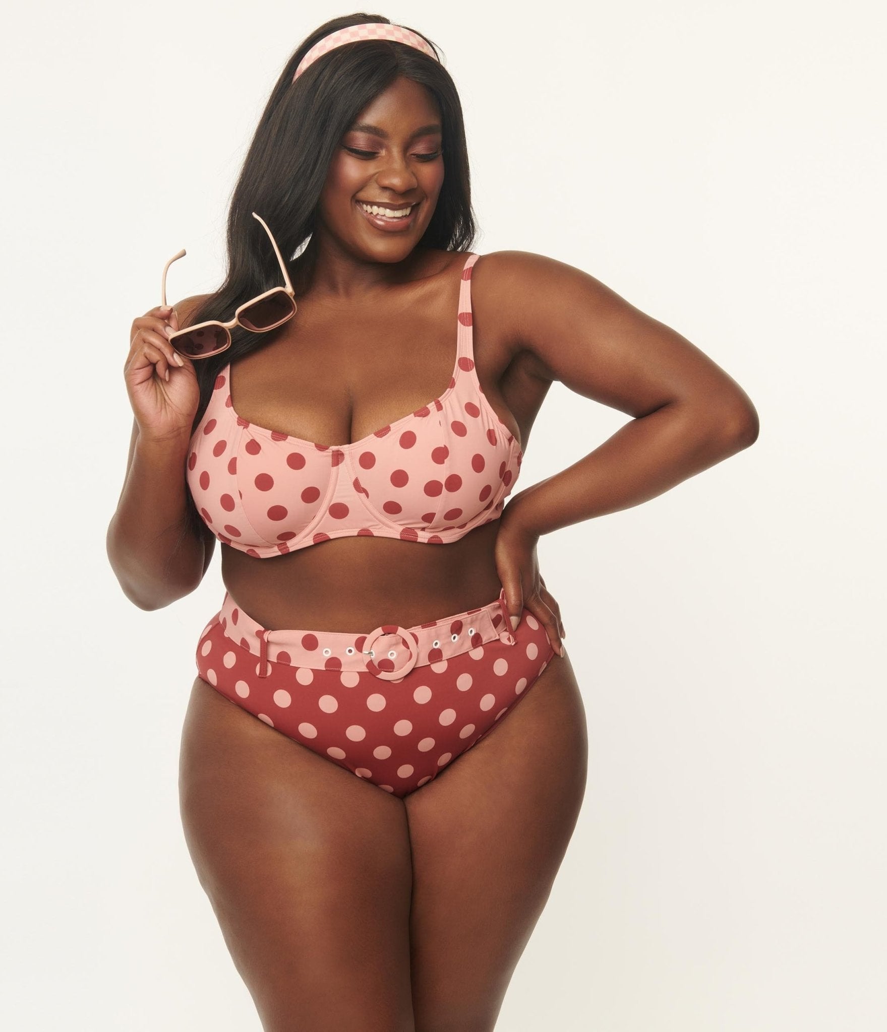 Kingdom & State Plus Size Dusty Pink & Burgundy Polka Dot Swim Top