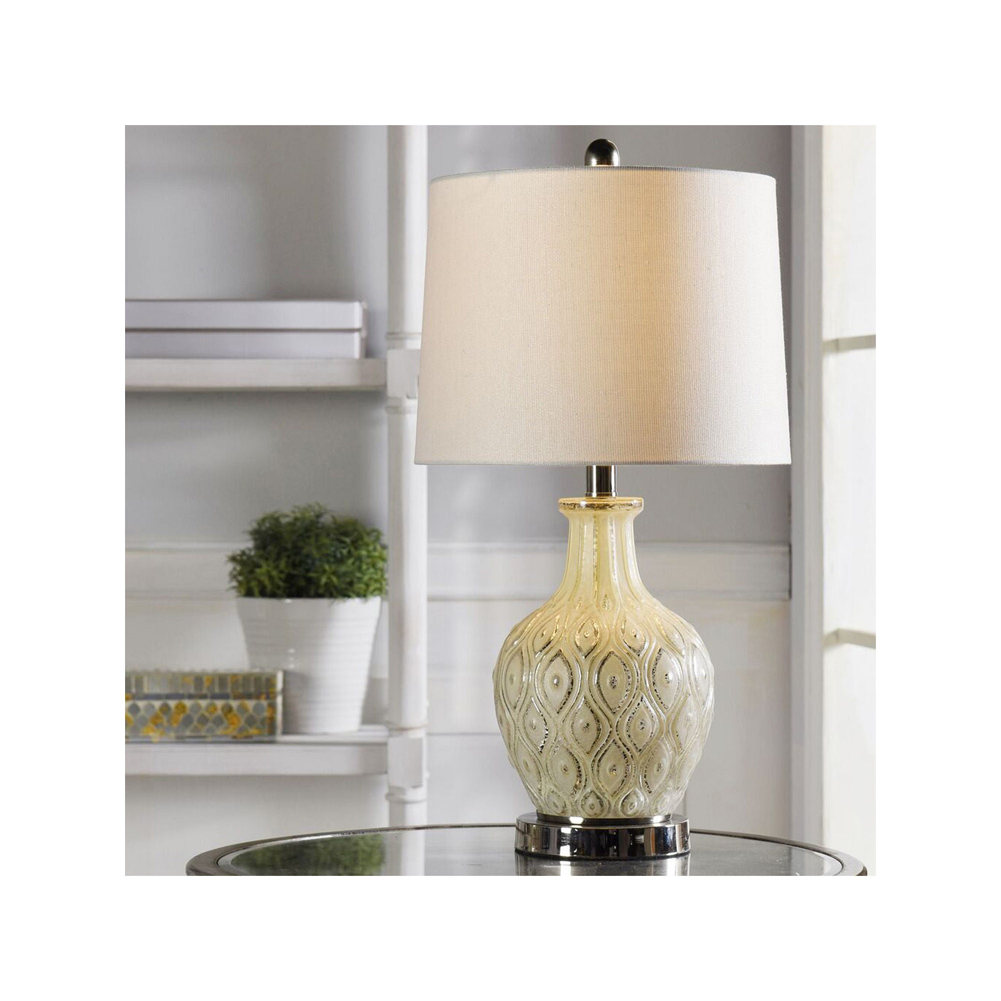 Stylecraft 12 W Off-White & Cream Glass Table Lamp - OFF-WHITE CREAM ONE SIZE