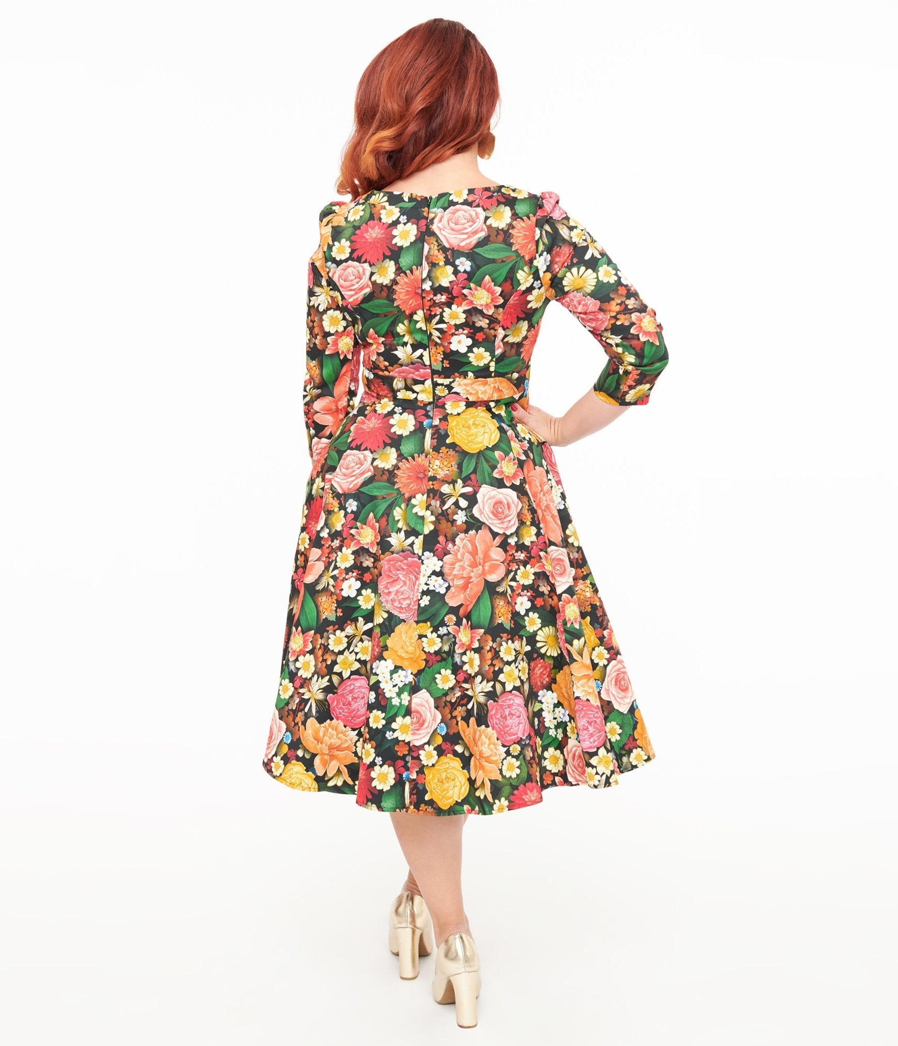 Hearts & Roses Black Floral Cassidy Swing Dress