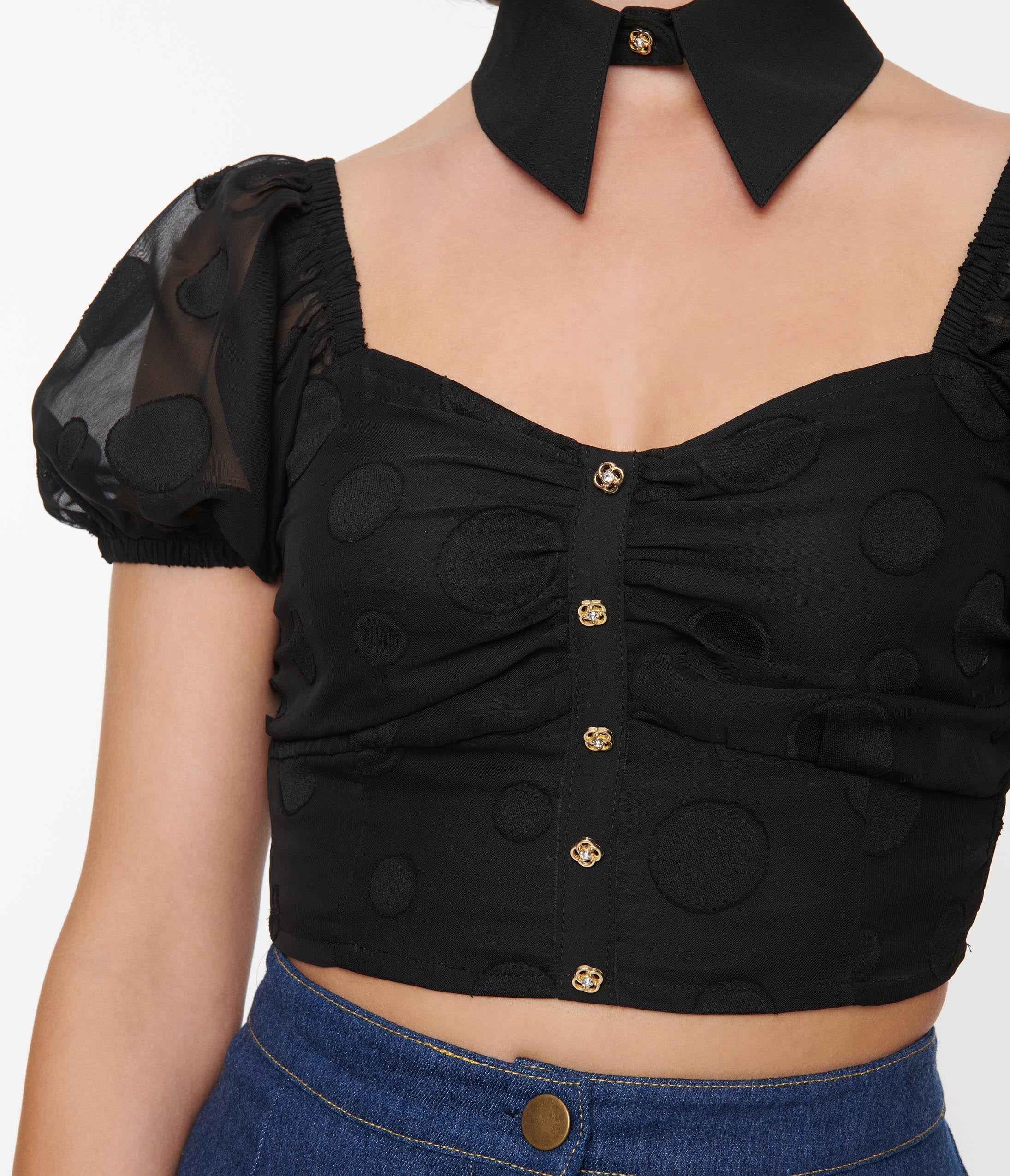 Smak Parlour Black Polka Dot Crop Top