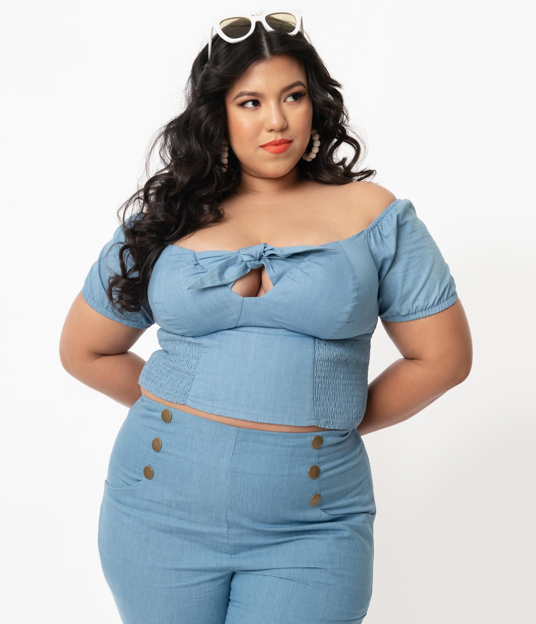 Unique Vintage Plus Size 1960s Chambray Blue Turner Crop Top