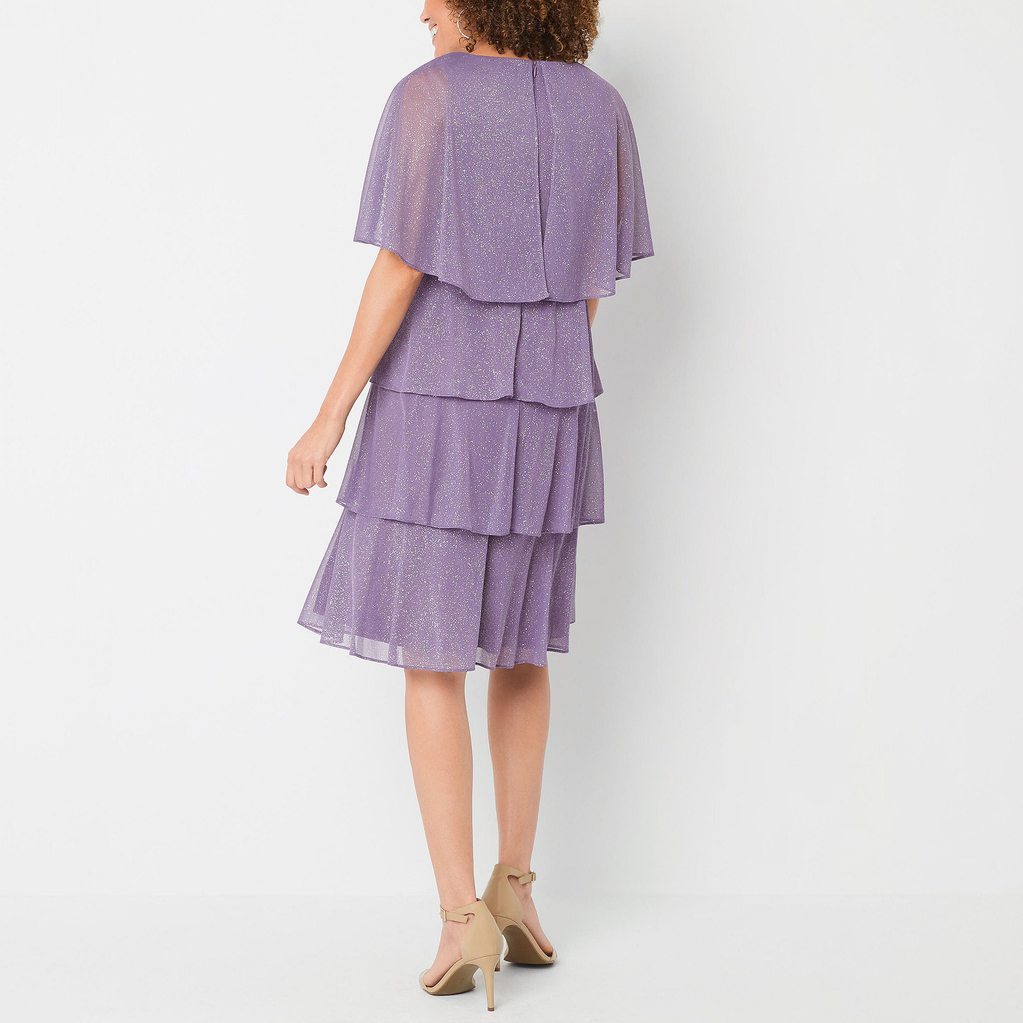 Danny & Nicole Glitter Short Sleeve Shift Dress - AMETHYST 12