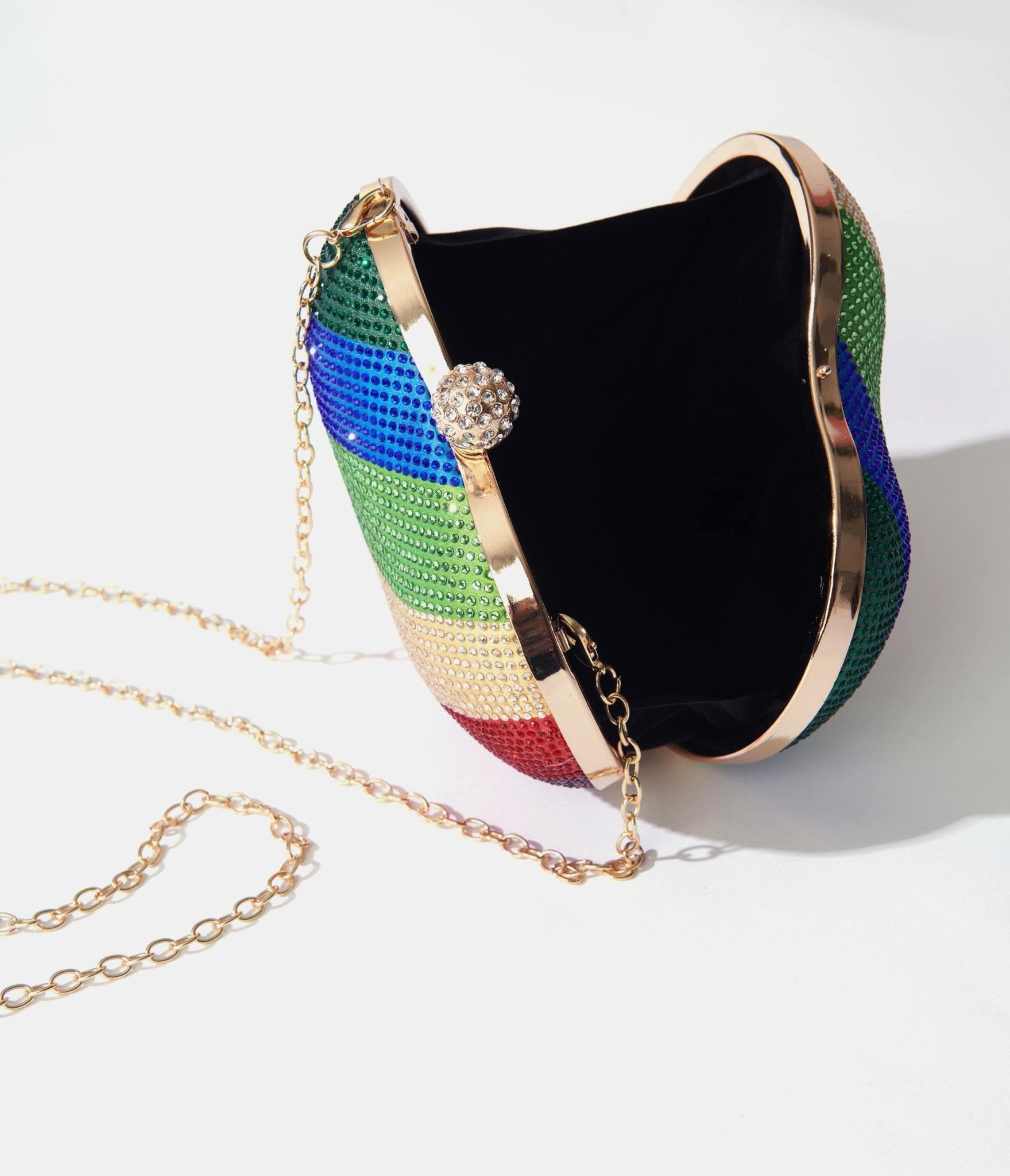 Rainbow Rhinestone Heart Clutch Bag