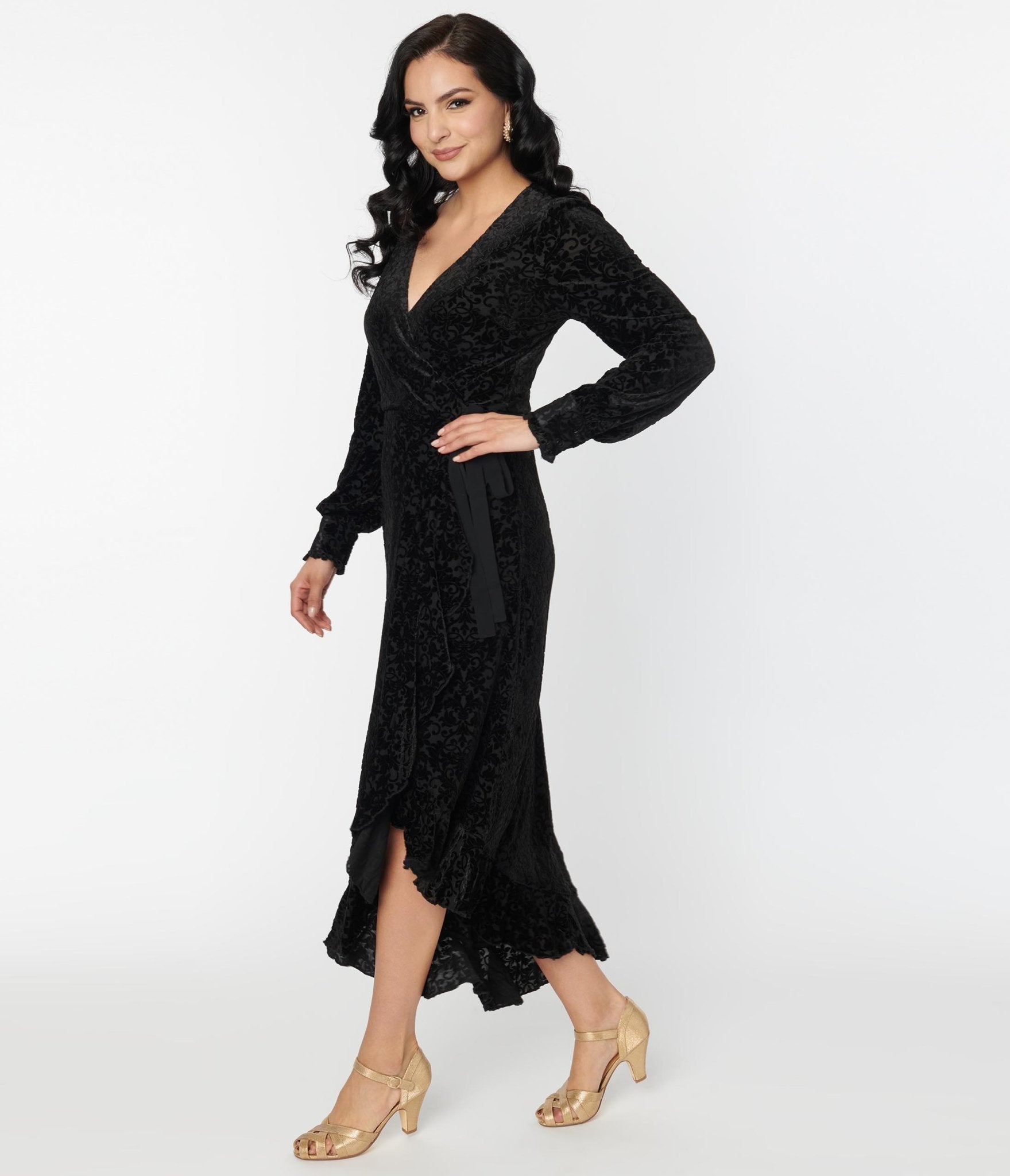 Voodoo Vixen Black Devore Gayle Wrap Dress