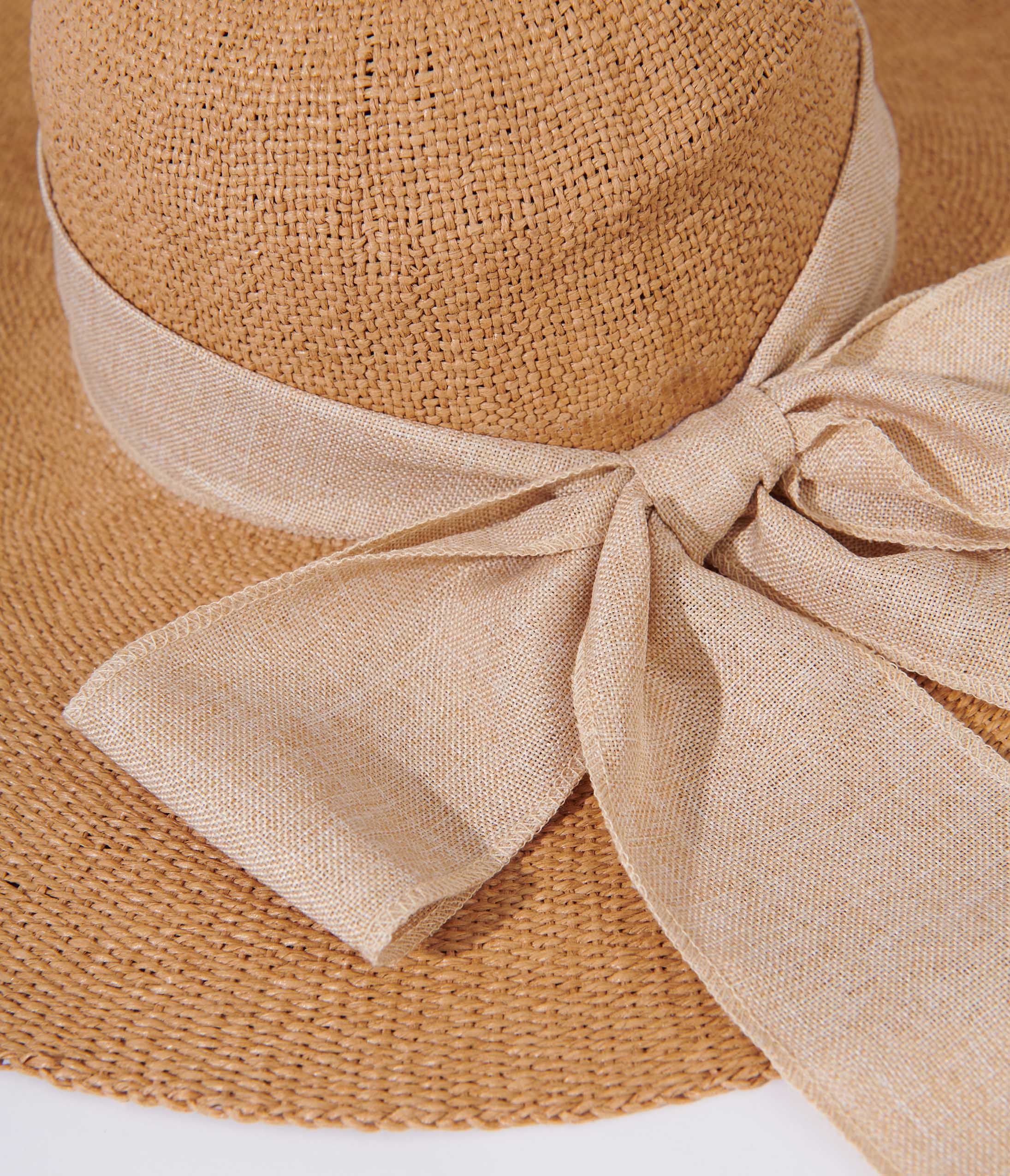 Tan & Beige Bow Toyo Braid Sun Hat