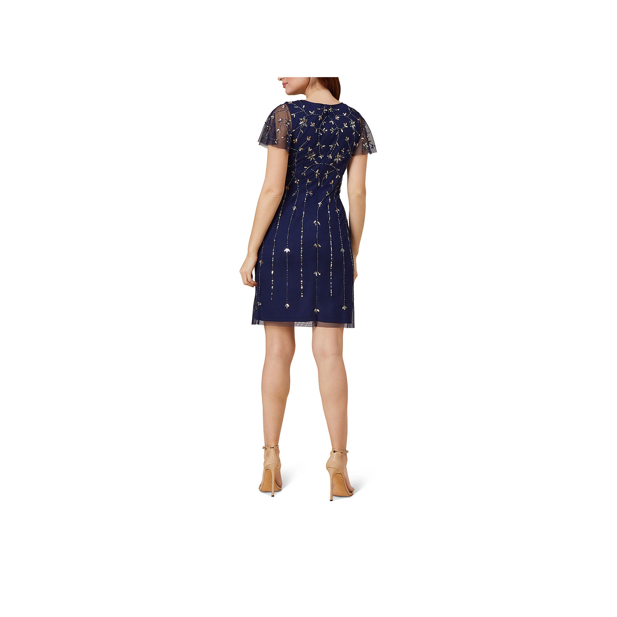 Papell Boutique Short Sleeve Beaded Sheath Dress - LIGHT NAVY 18