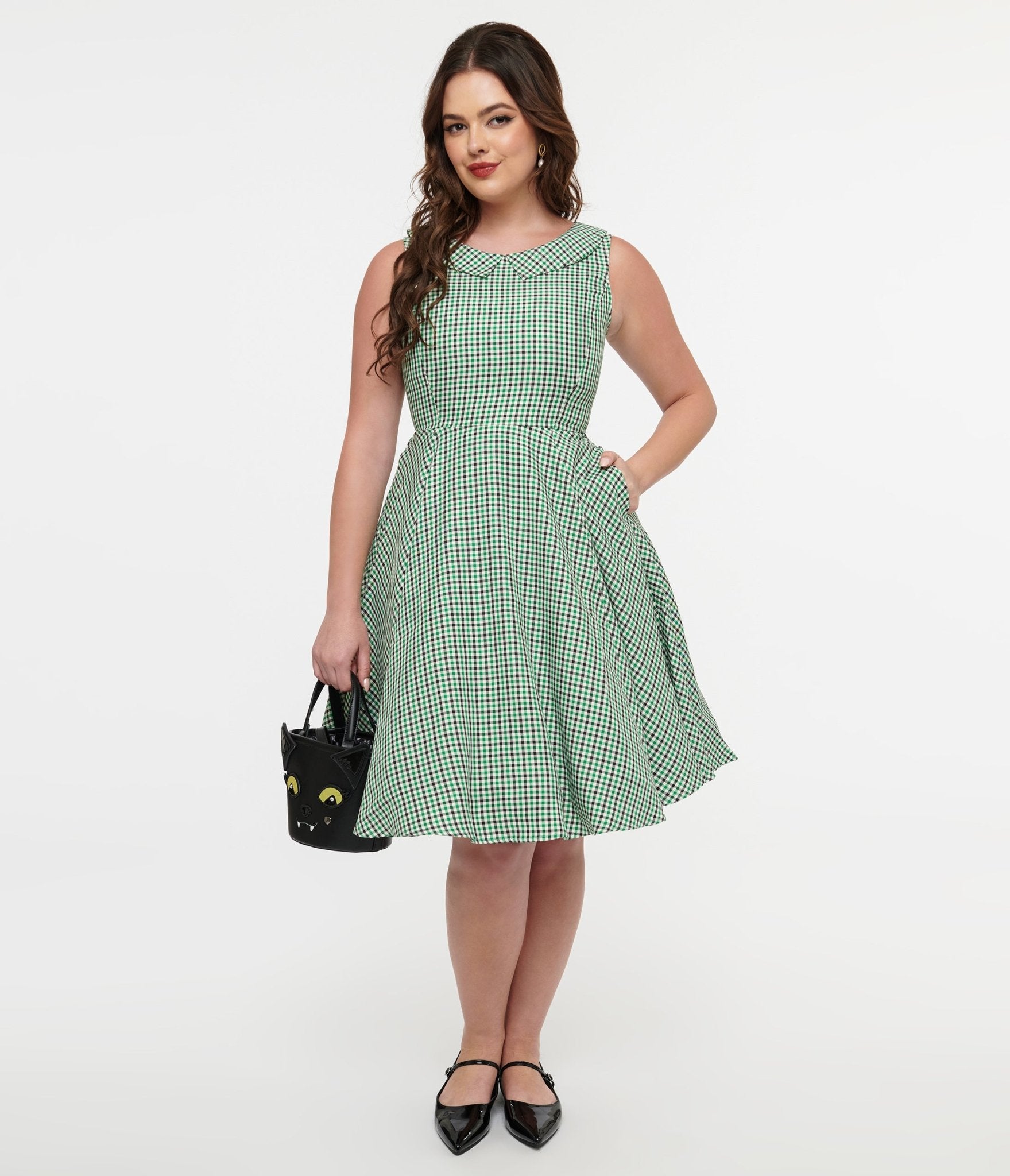 Orchid Bloom 1950s Green & Black Plaid Fit & Flare Dress