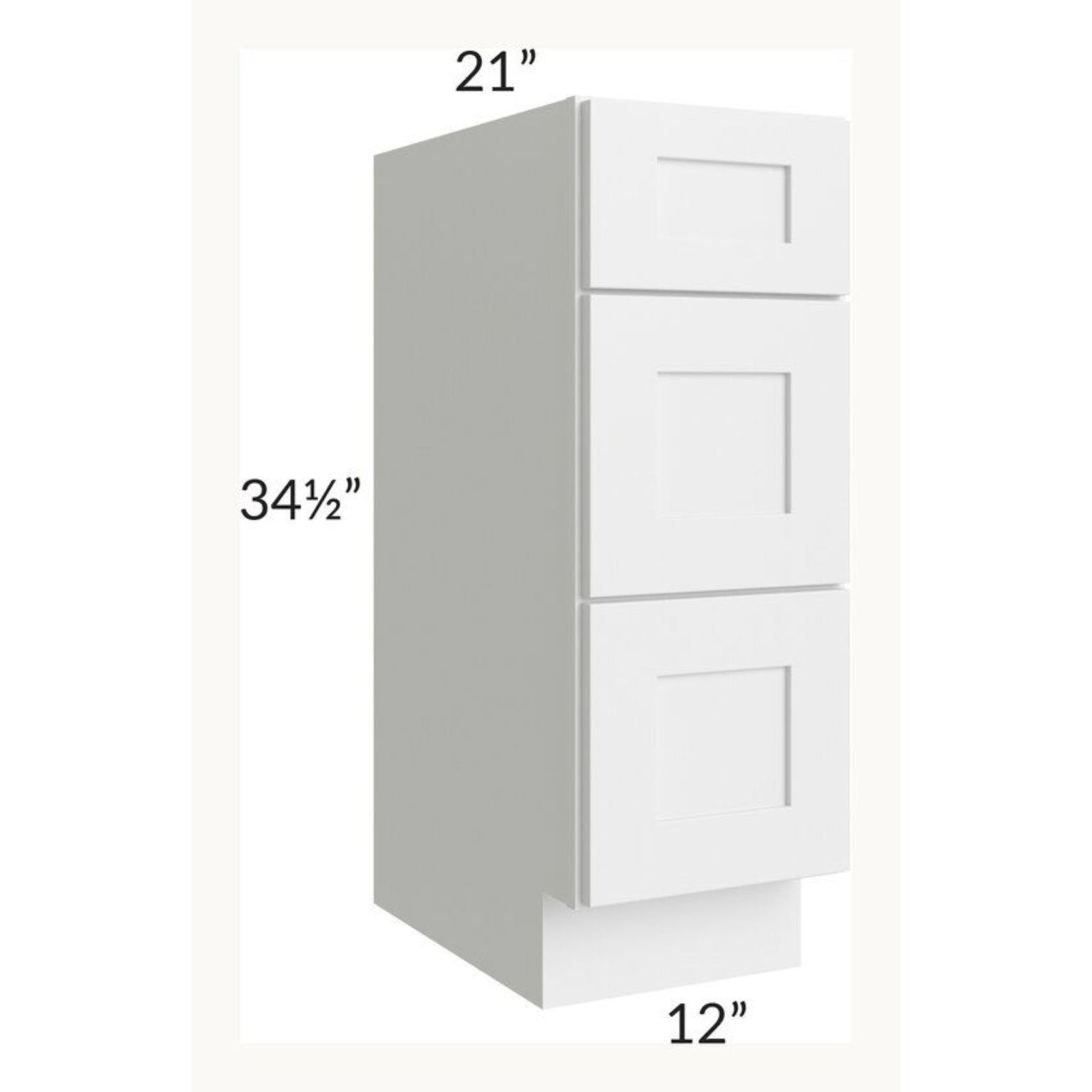 Royal Cabinets 80-8204-0-1610 White Vanity Drawer Base 34 1/2 H x 12 W x 21 D w/ 3 Drawers