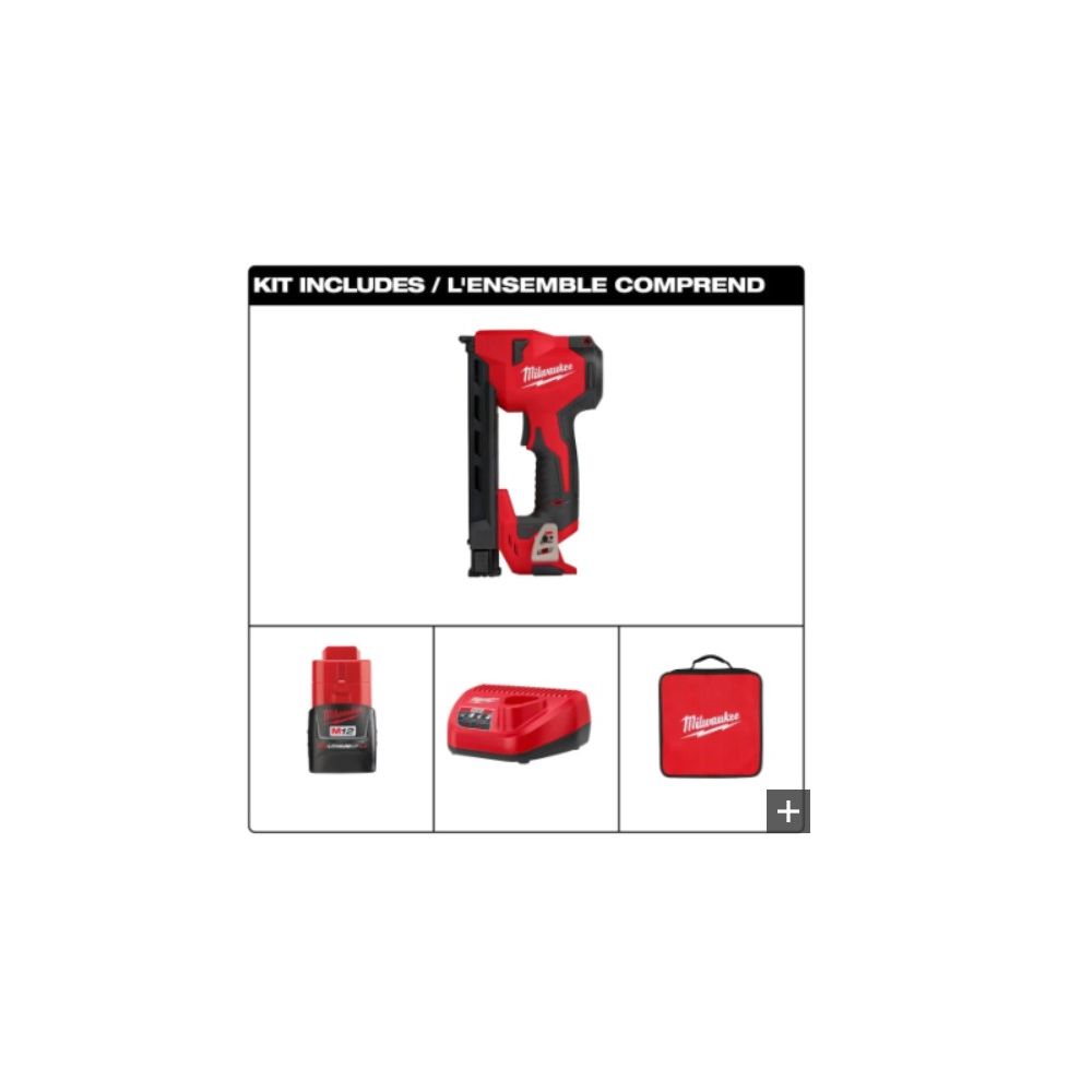 Milwaukee Tool 2448-21 Lithium-Ion Cordless Cable Stapler Nailer Kit with 2.0Ah Battery, 12-Volt