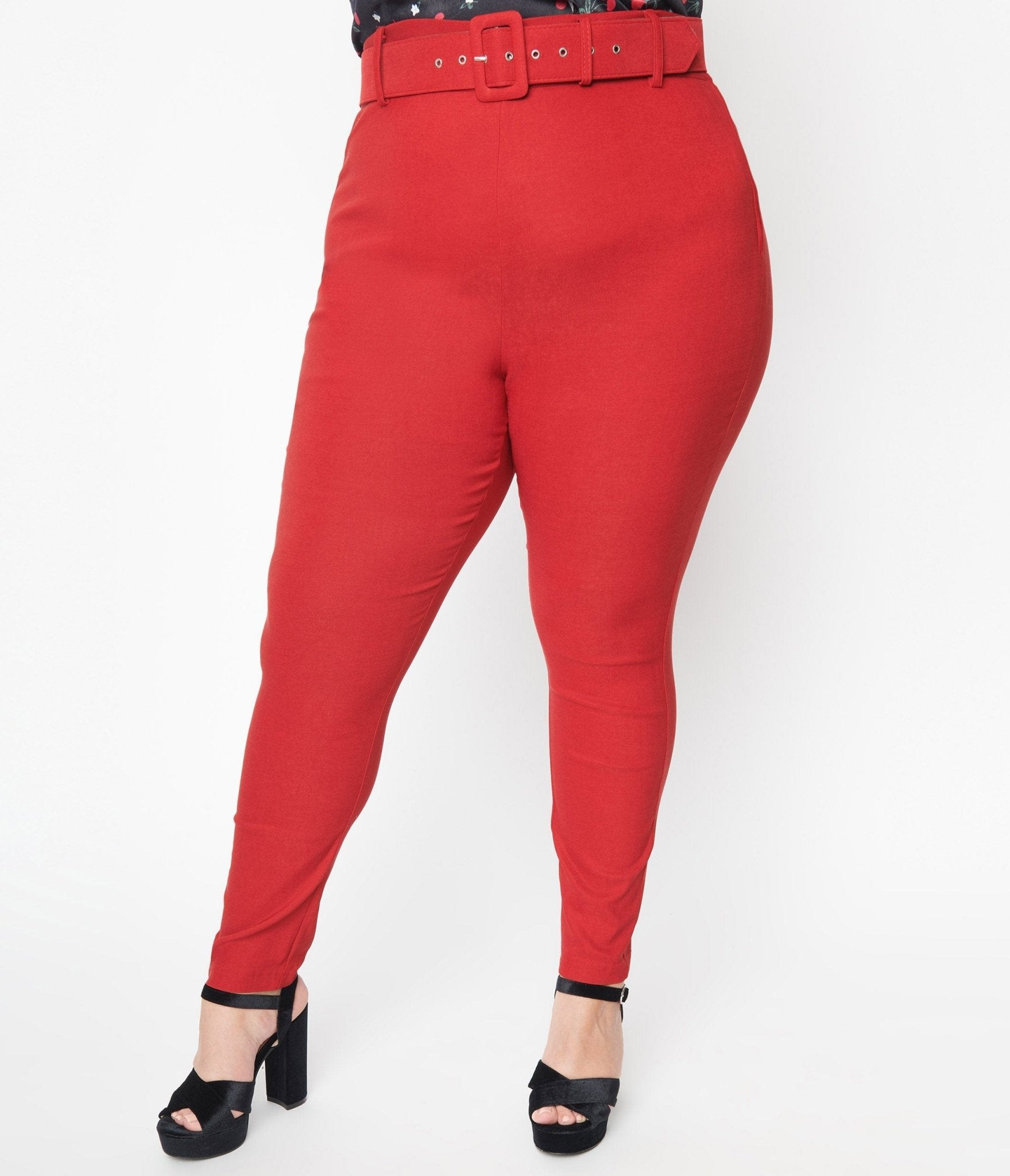 Unique Vintage Plus Size Red Belted Rizzo Pants