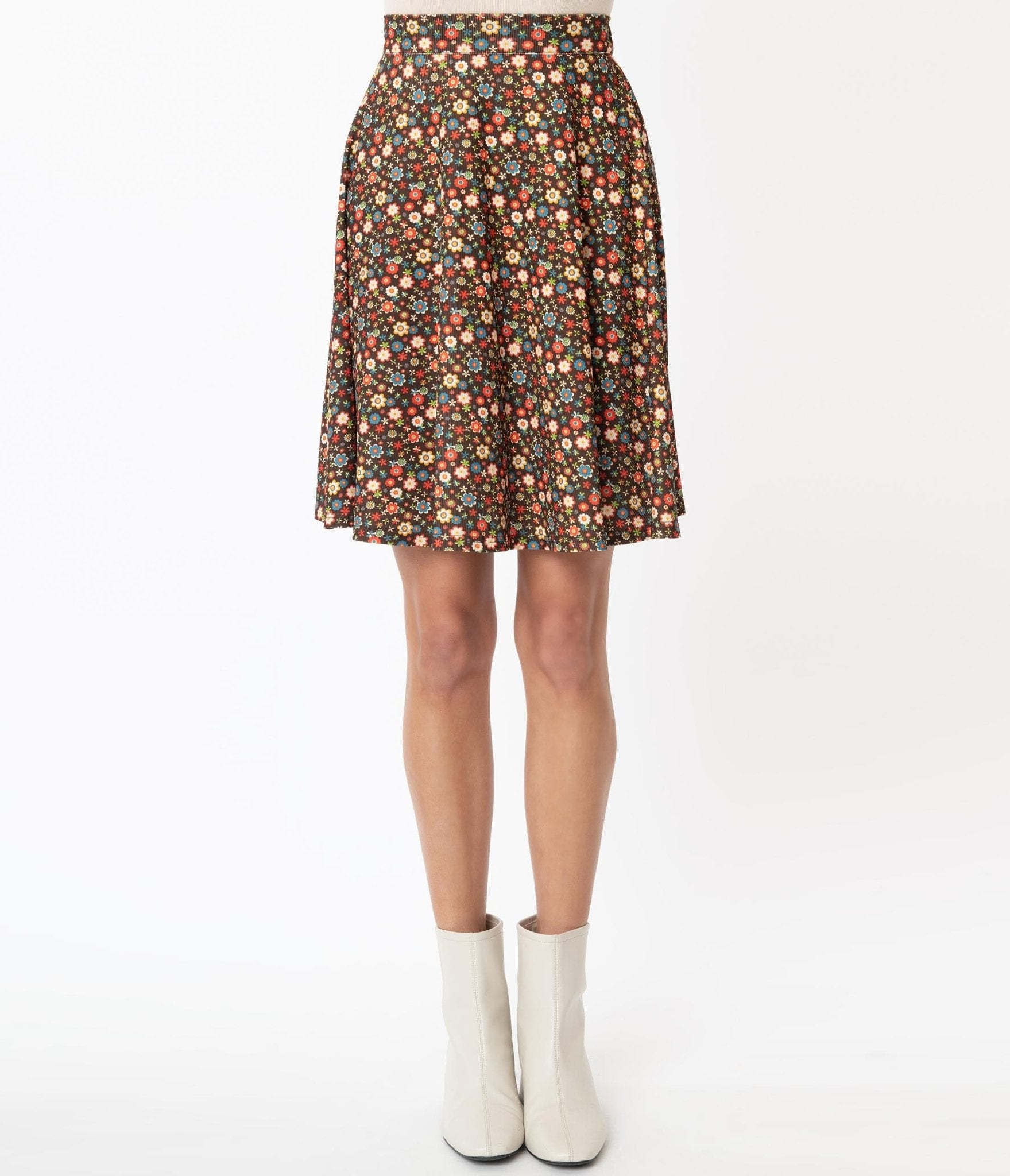 Smak Parlour Brown & Multicolor Floral Sweet Talk Flare Skirt