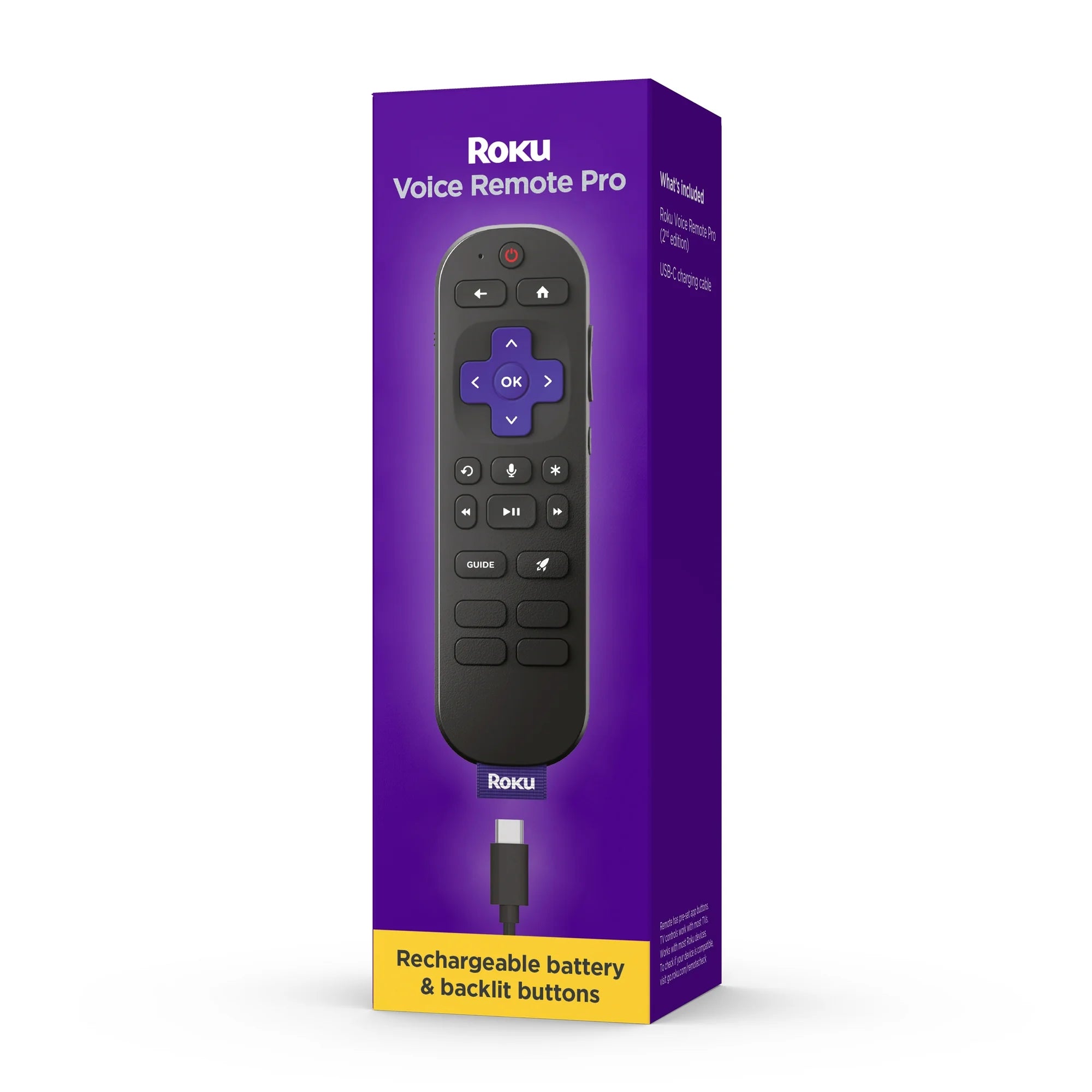 Roku RCB1RW Rechargeable TV Remote Control with Hands-free Voice Controls (2nd Ed.)