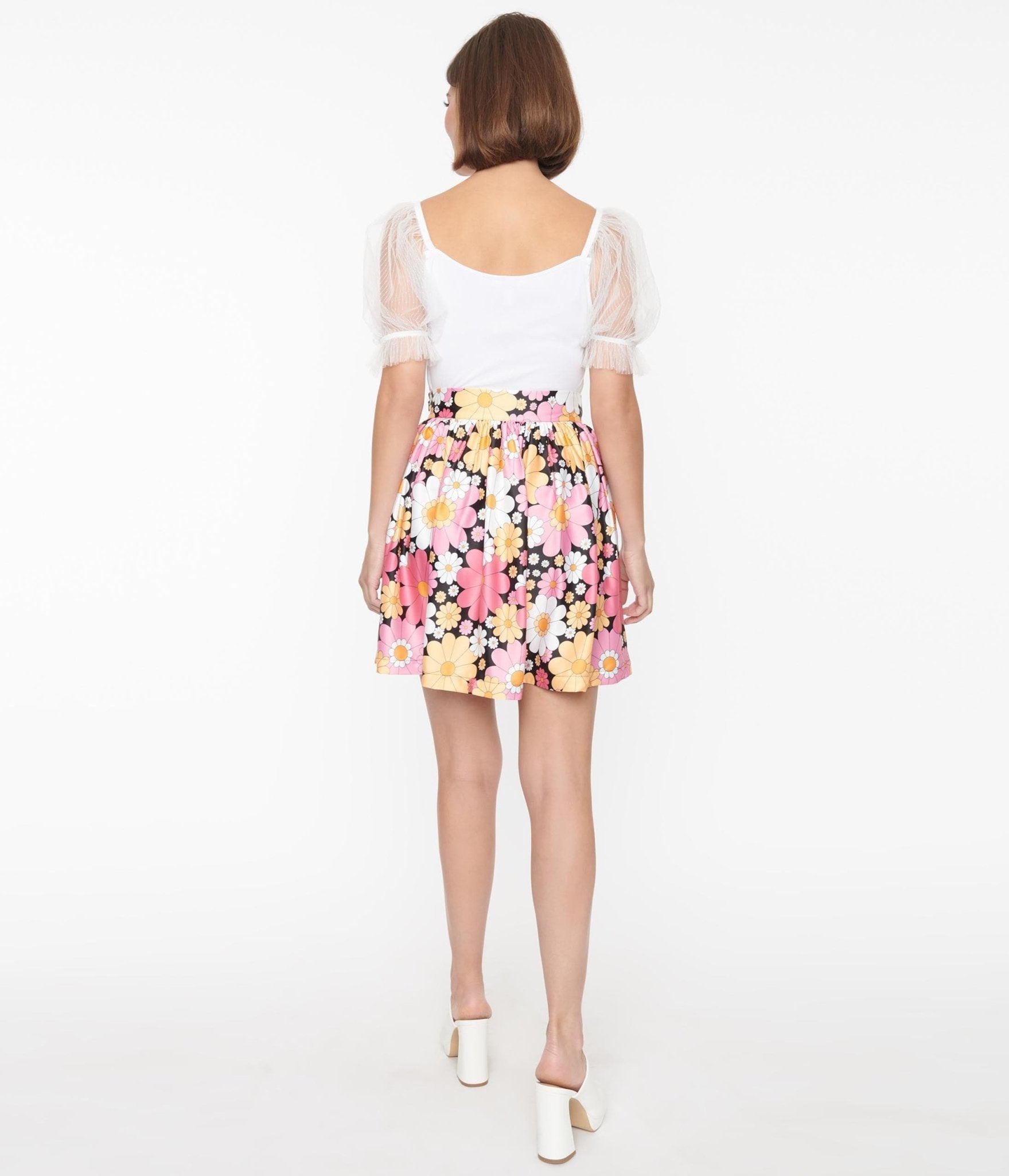 Smak Parlour Pink & White Floral Gathered Mini Skirt