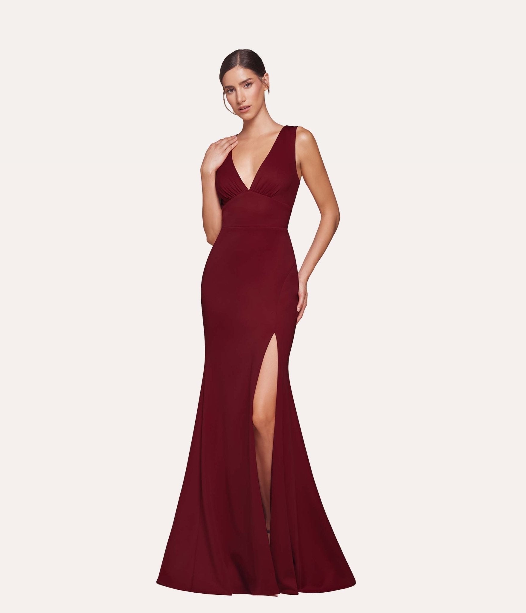 Cinderella Divine Burgundy Empire Waist Prom Gown