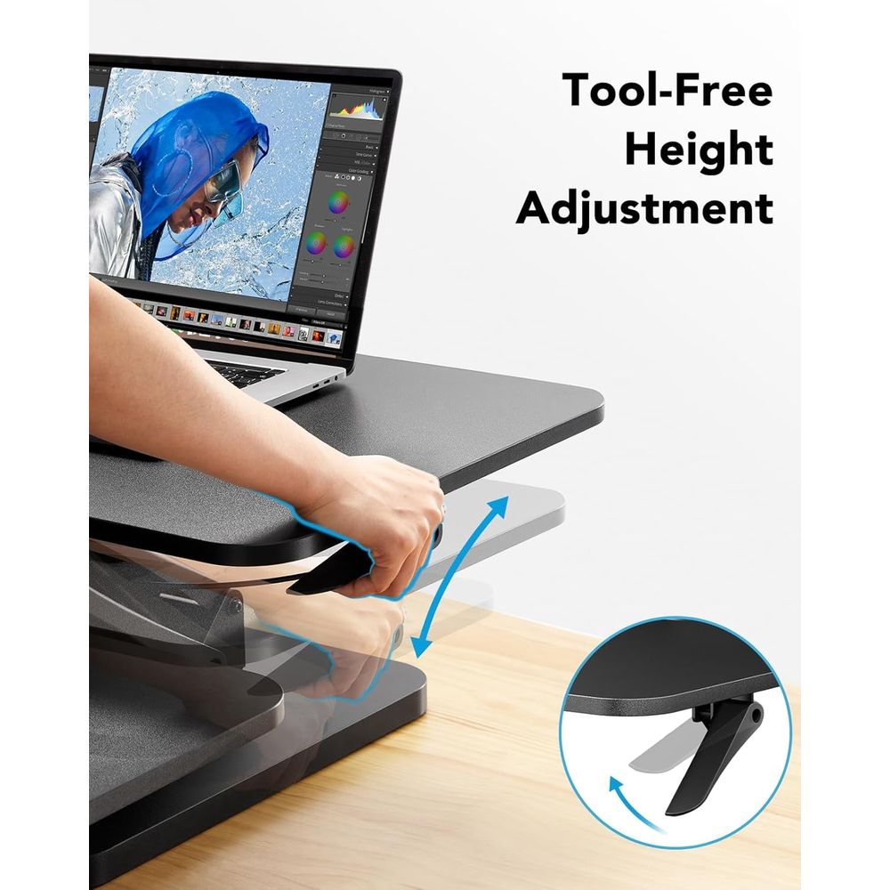 Myfurnideal 32 Height Adjustable Standing Desk Converter w/Removable Keyborad Tray, Black - Rectangular