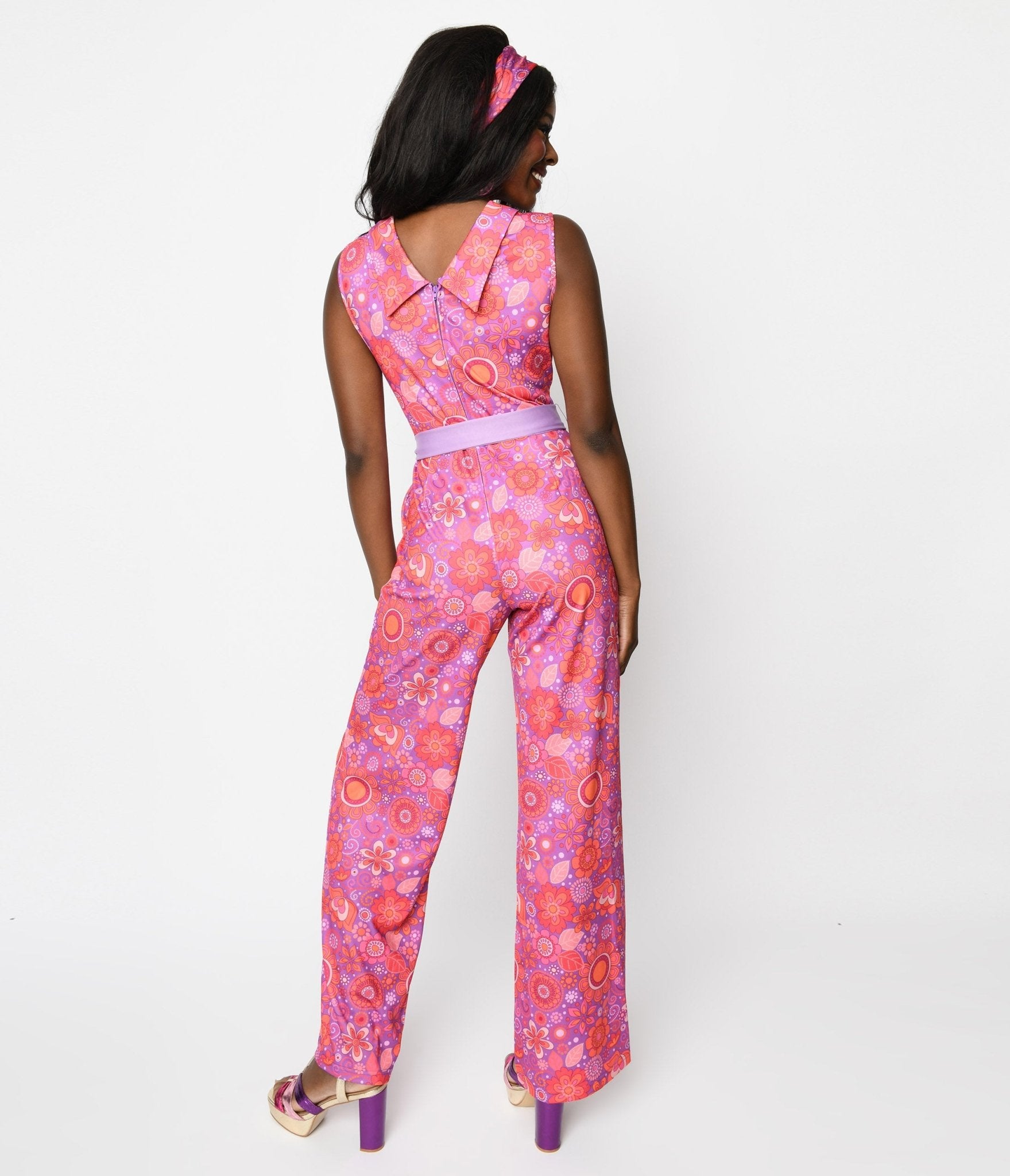 Smak Parlour Groovy Orange Floral Cowl Neck Jumpsuit